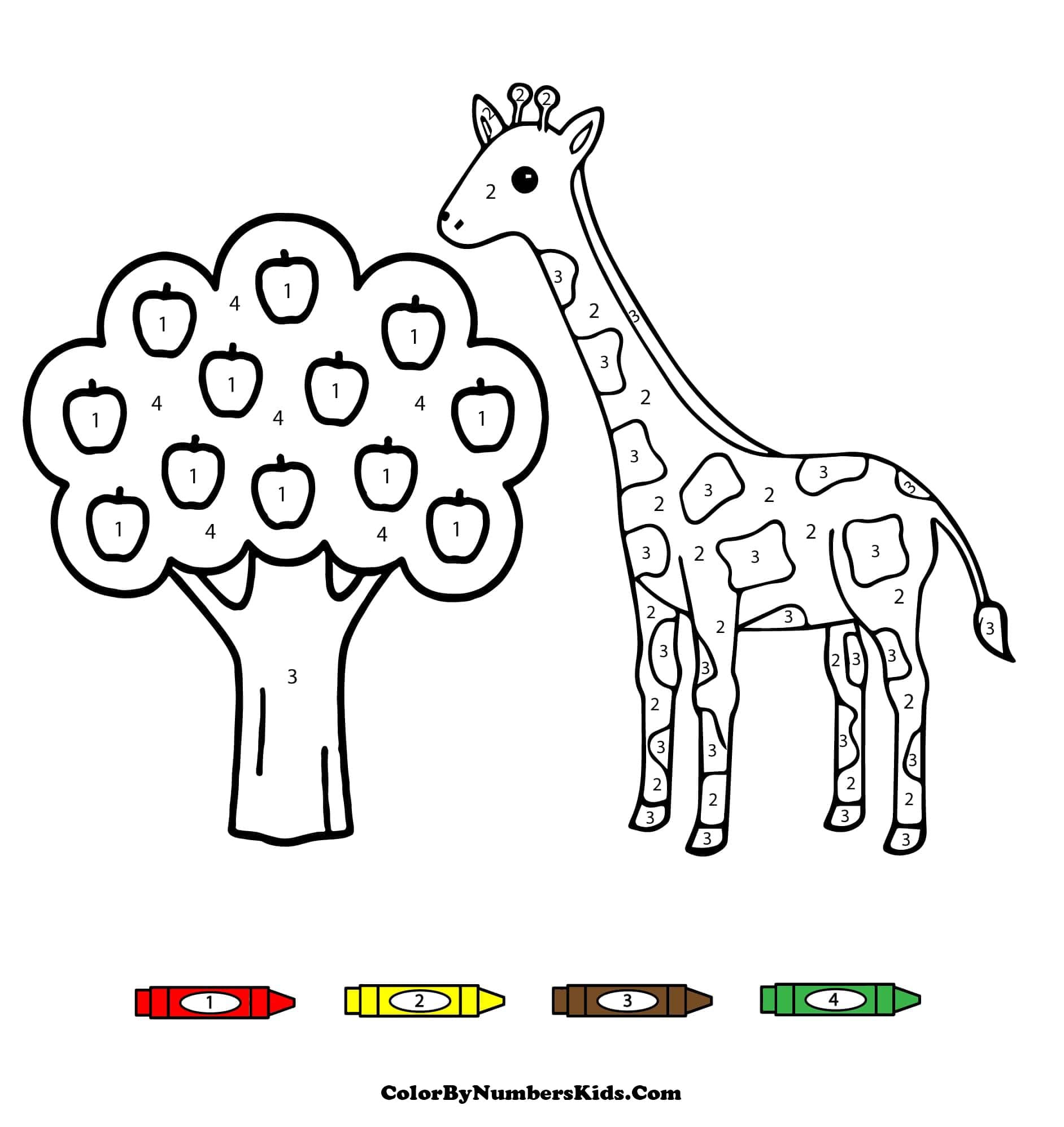 Apple Tree and Giraffe Color By Number