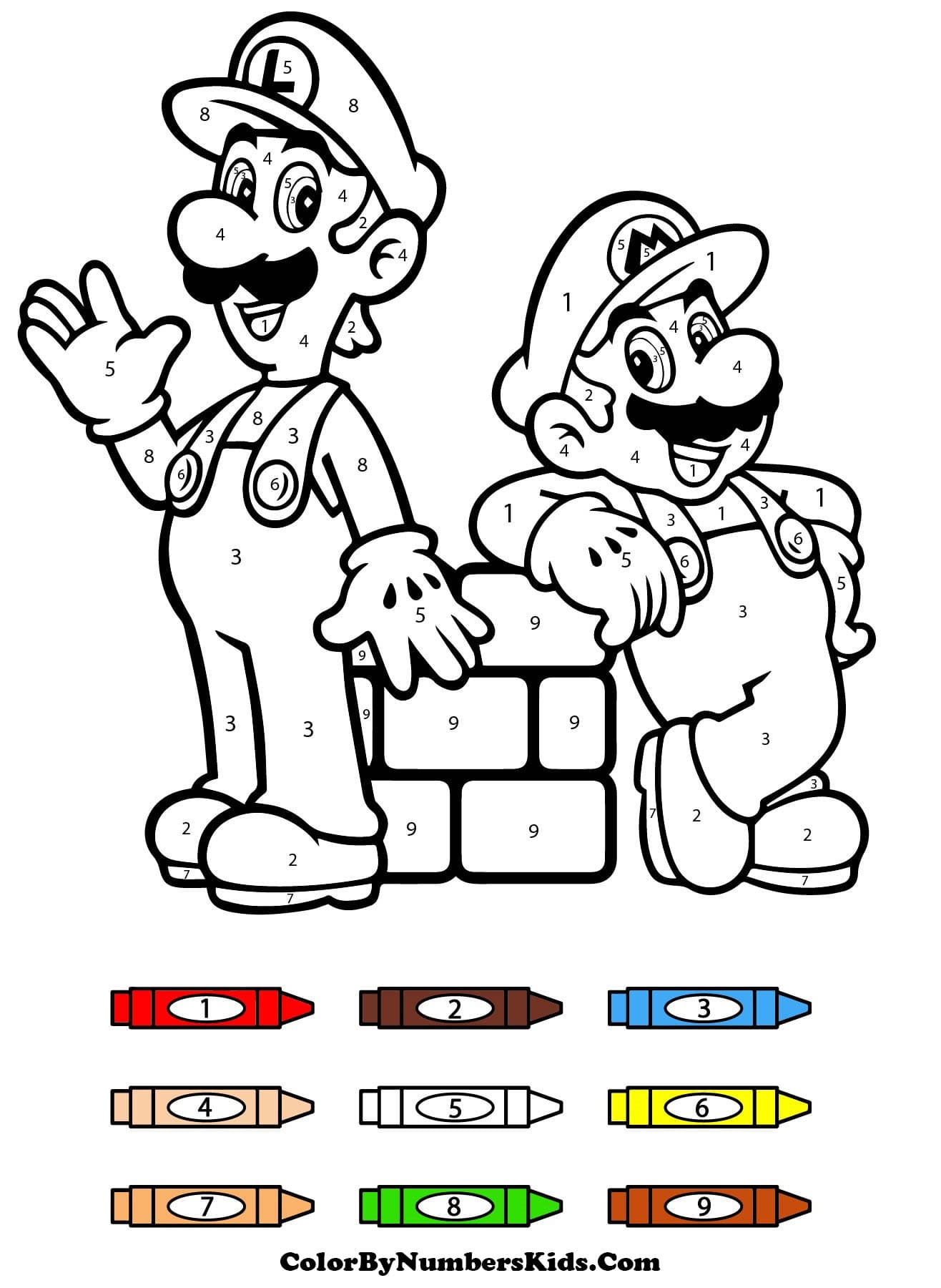 Luigi and Mario Color By Number