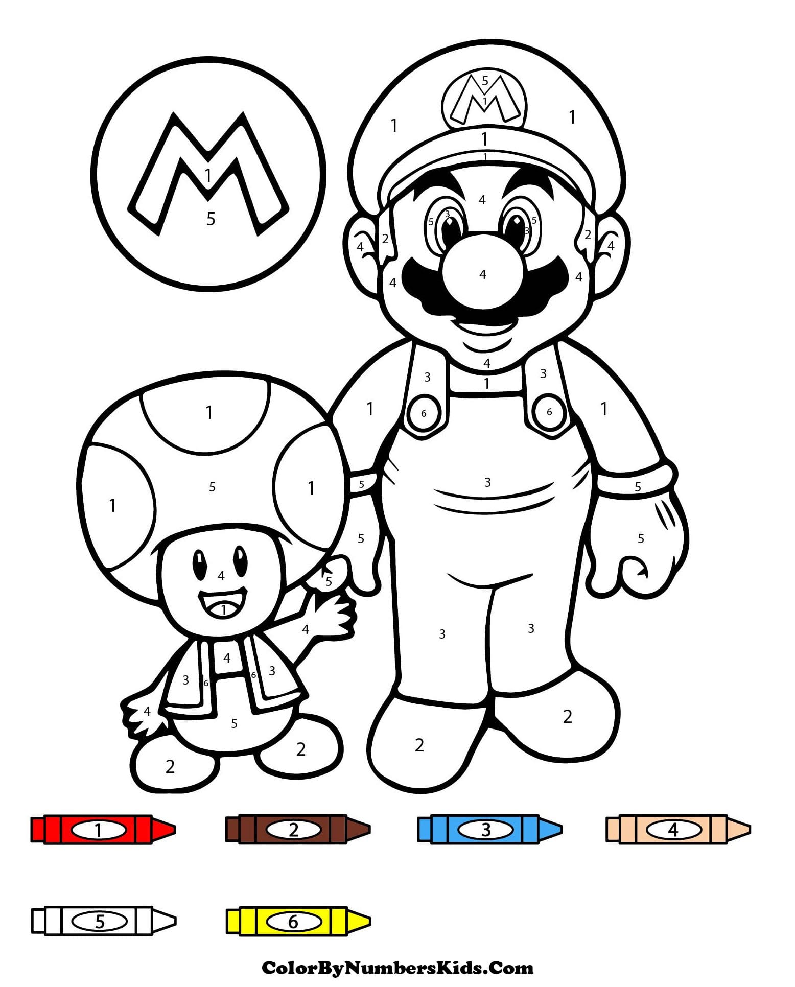 Toad and Mario Color By Number
