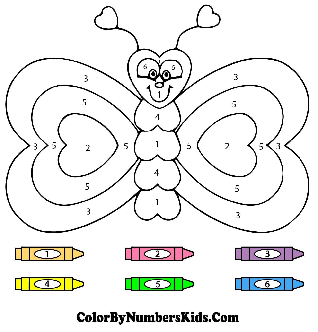 Heart Butterfly Color By Number