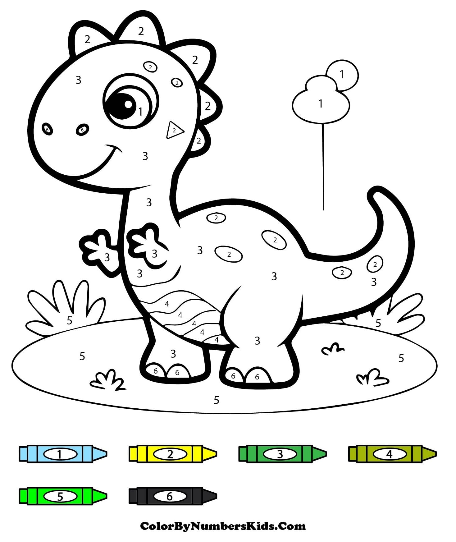A Cute Dinosaur Color By Number
