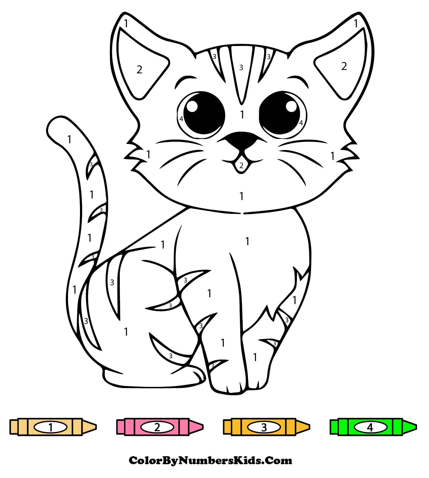 Adorable Cat Color By Number Worksheet