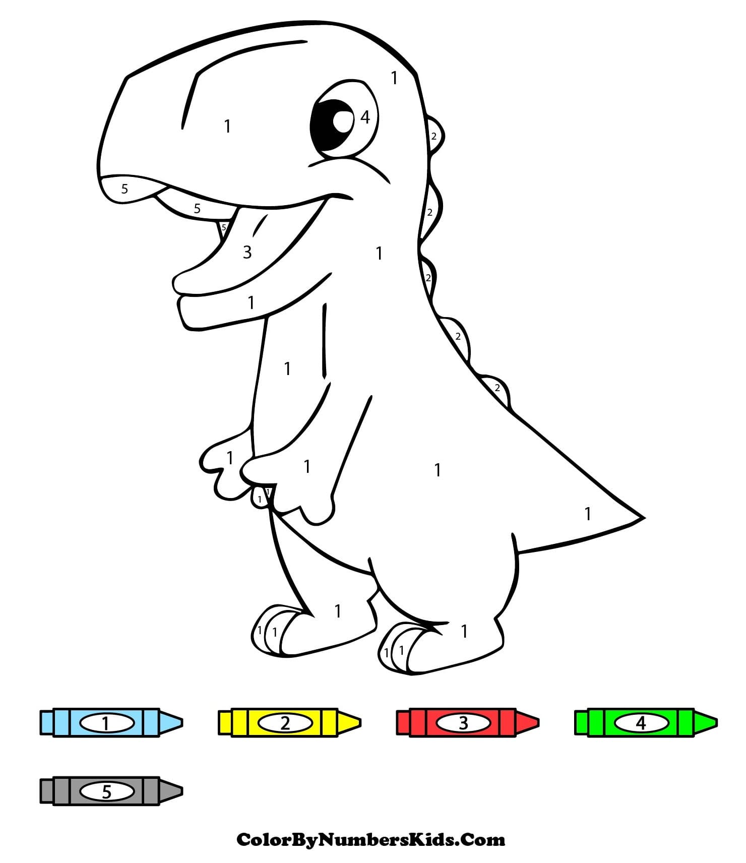 Adorable T-Rex Dinosaur Color By Number