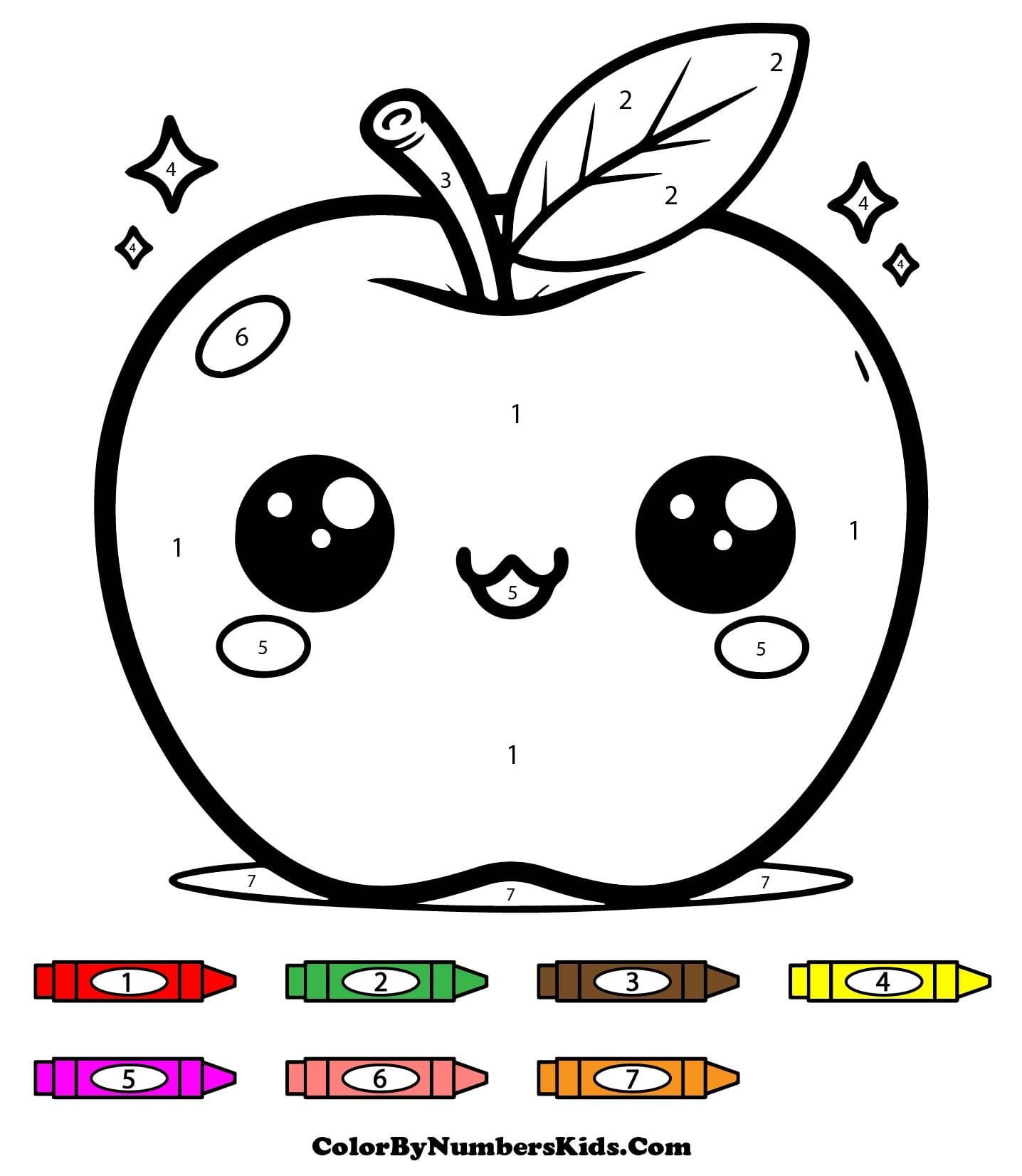 Apple Kawaii Color By Number