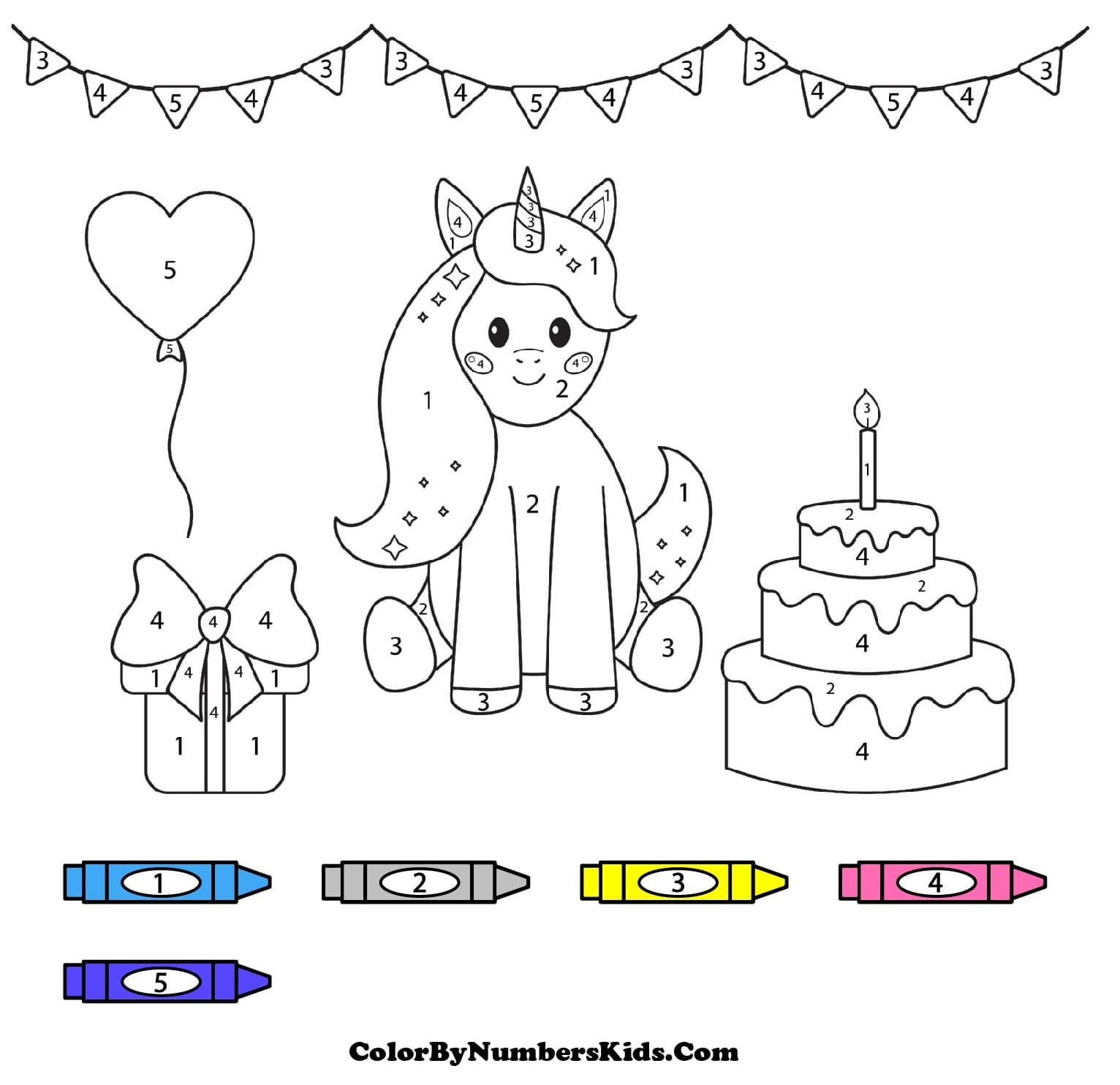 Birthday Unicorn Color By Number