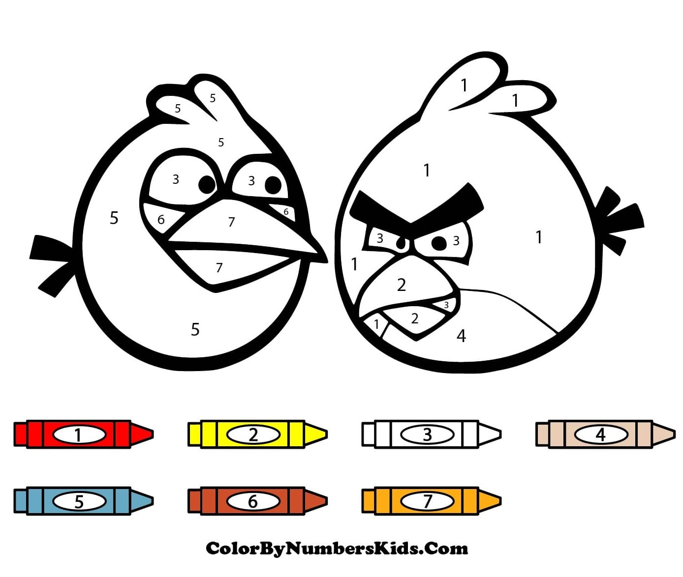 Blue and Red Angry Bird Color By Number