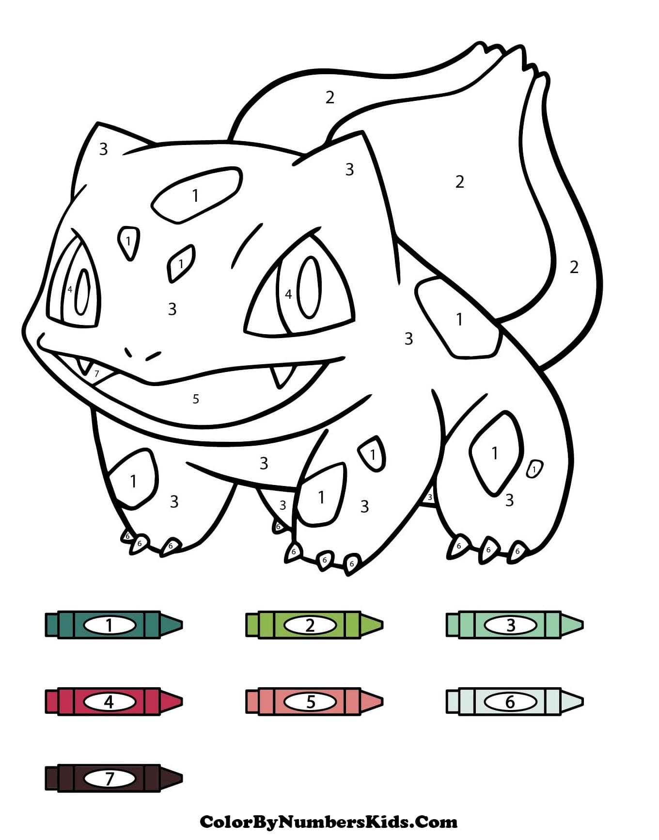 Bulbasaur Pokemon Color By Numbers