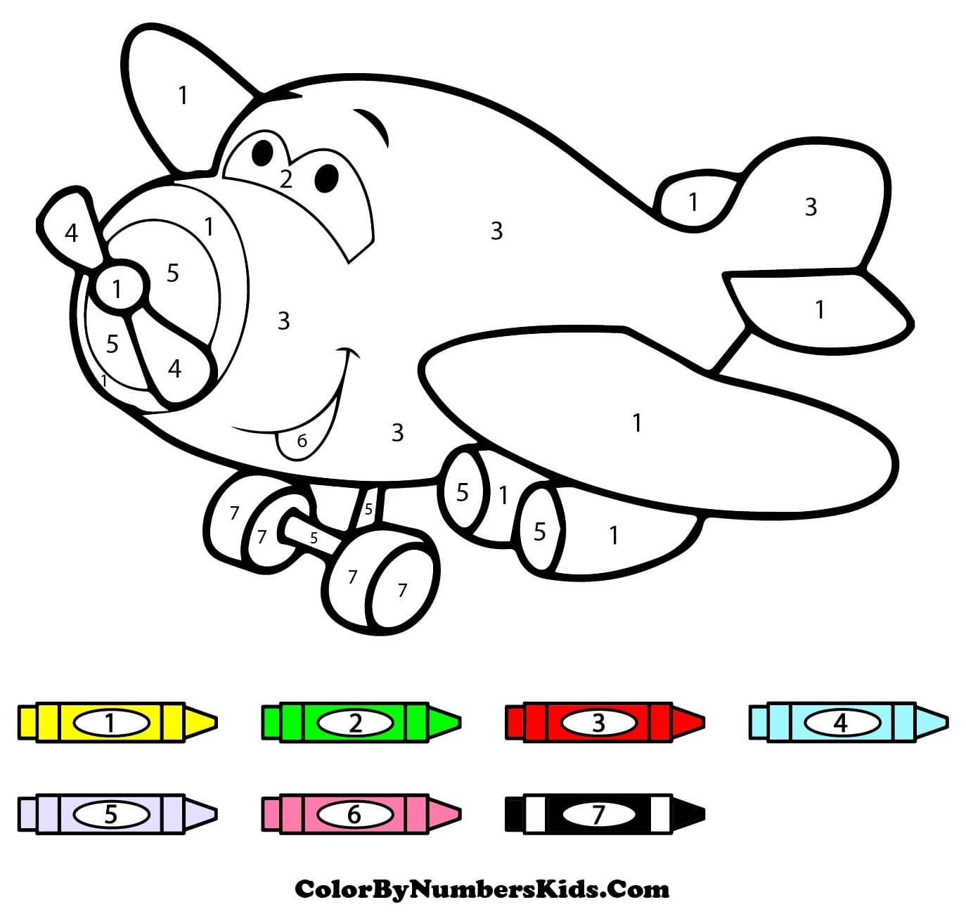 Cartoon Airplane Color By Number