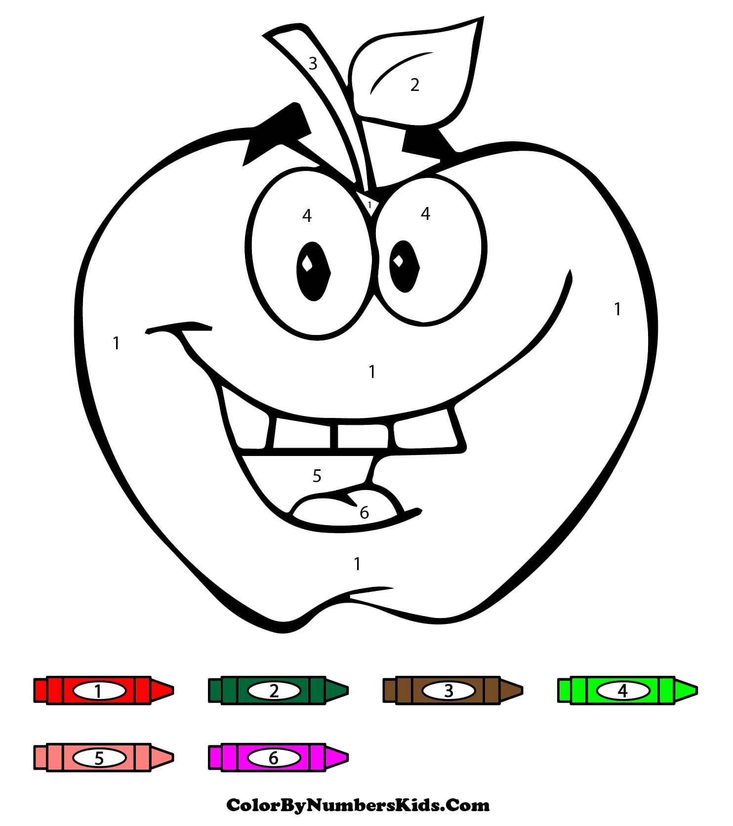 Cartoon Apple Color By Number For Kids