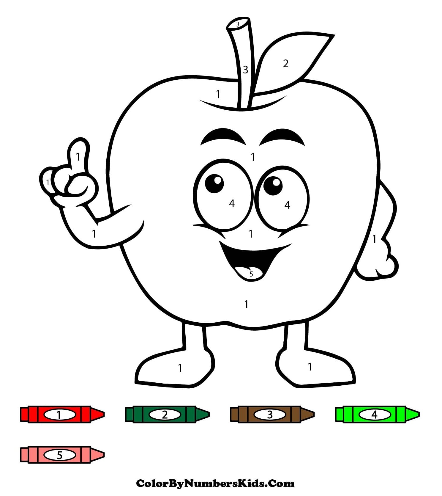 Cartoon Apple Color By Number Worksheet