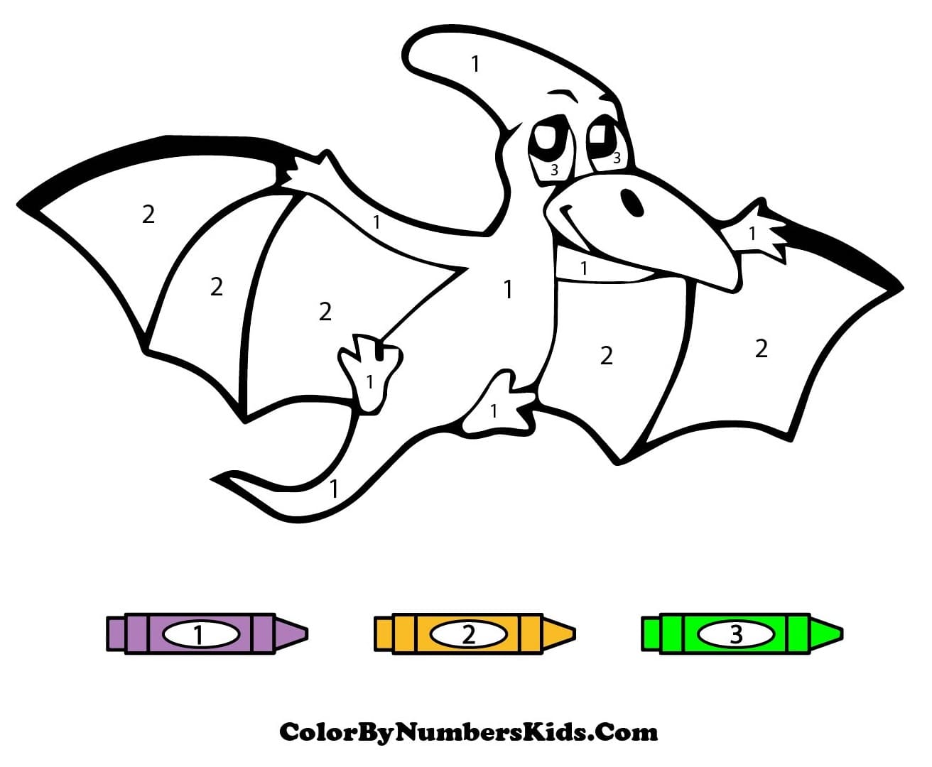 Cartoon Pterodactyl Dinosaur Color By Number