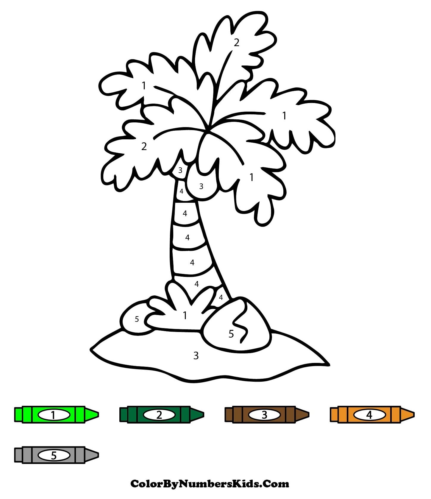 Coconut Tree Color By Number Worksheet