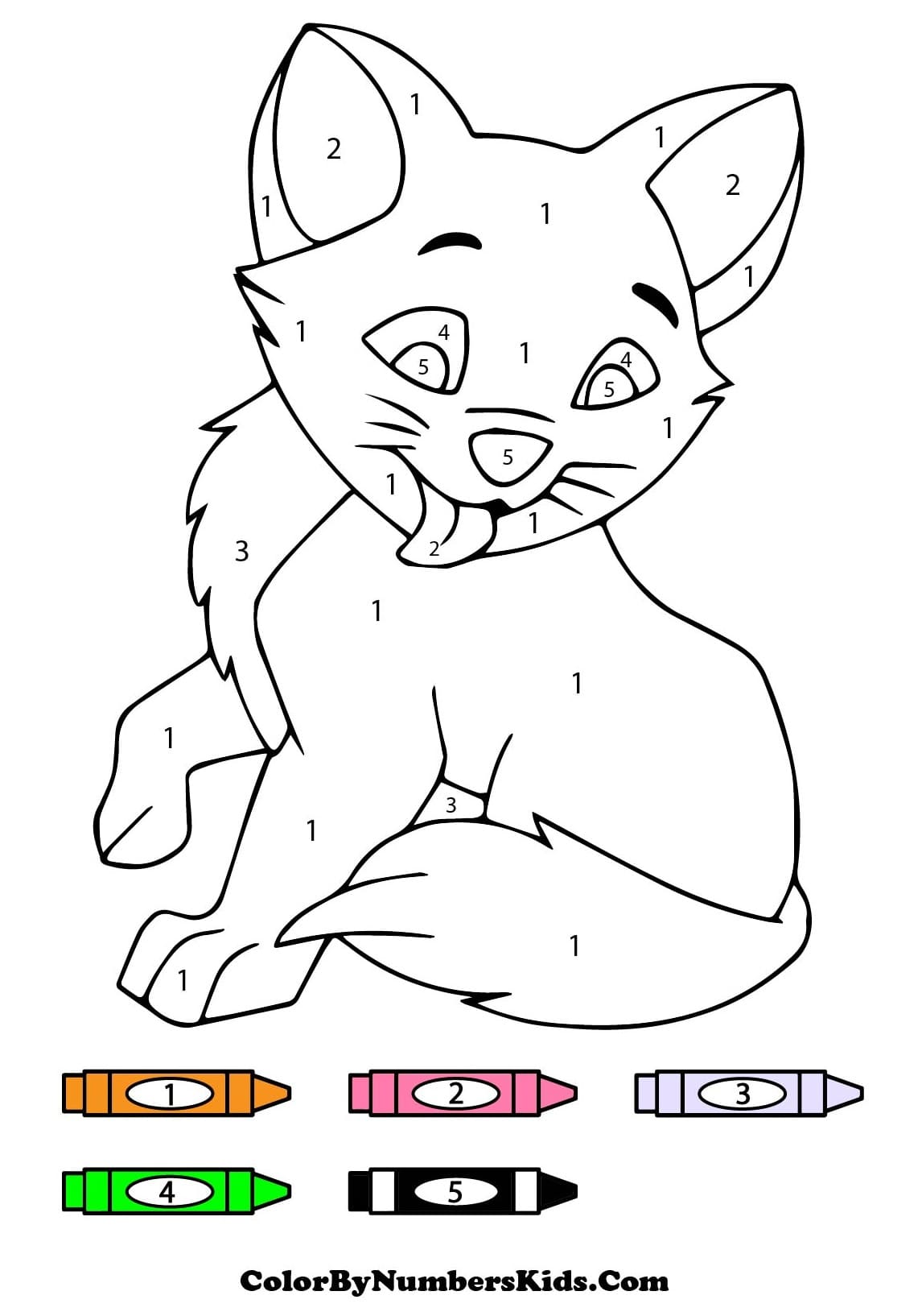 Cute Cartoon Cat Color By Number