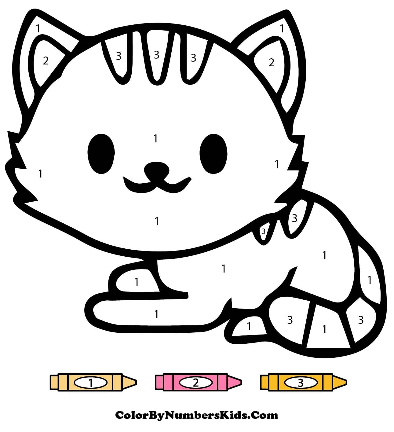 Cute Cat Color By Number Worksheet