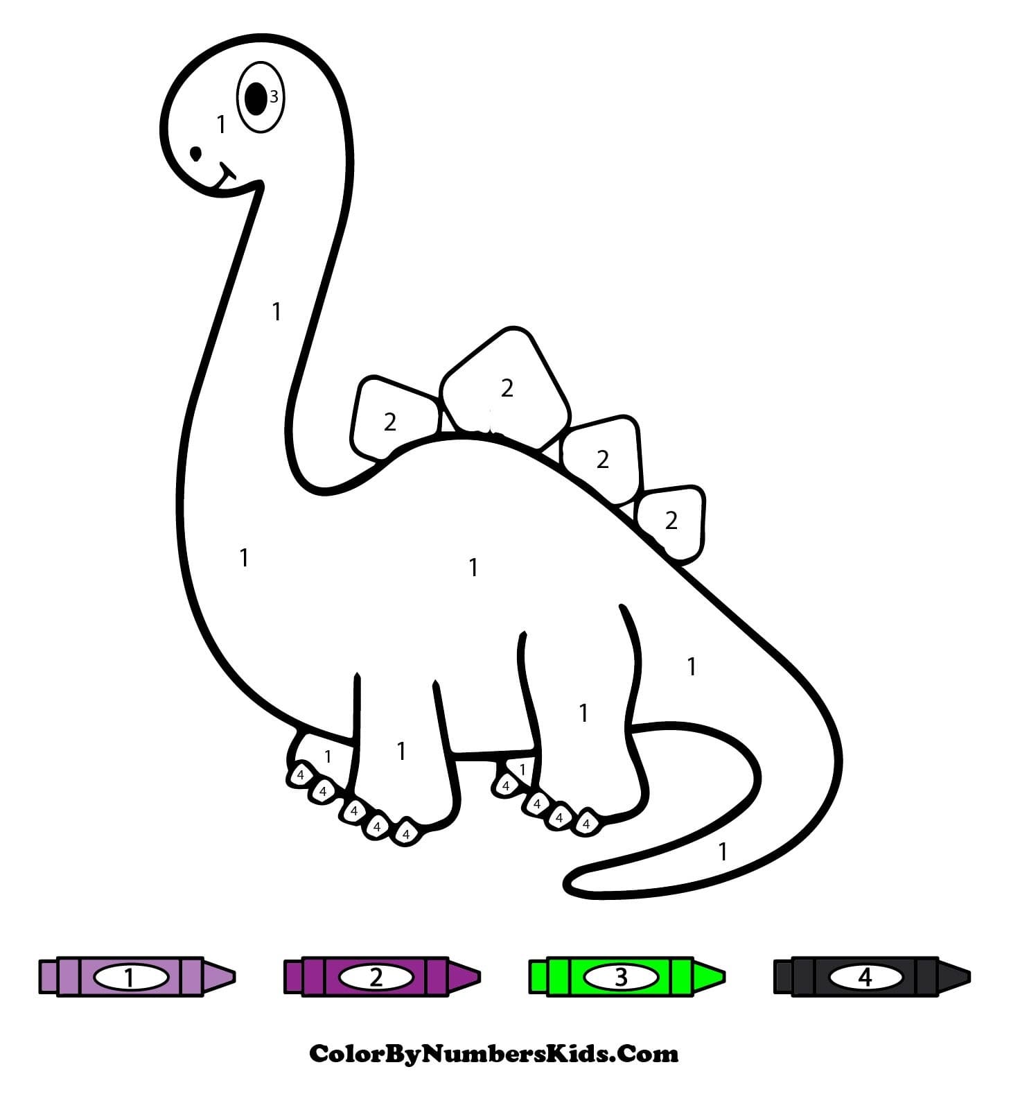 Cute Dinosaur Color By Number For Kids