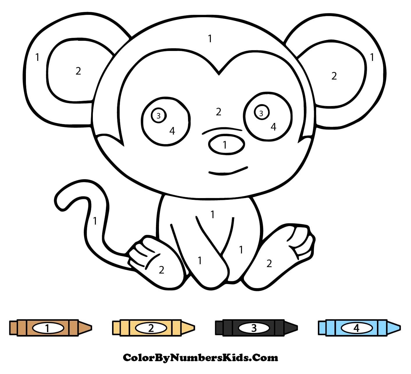 Cute Monkey Color By Number For Kids