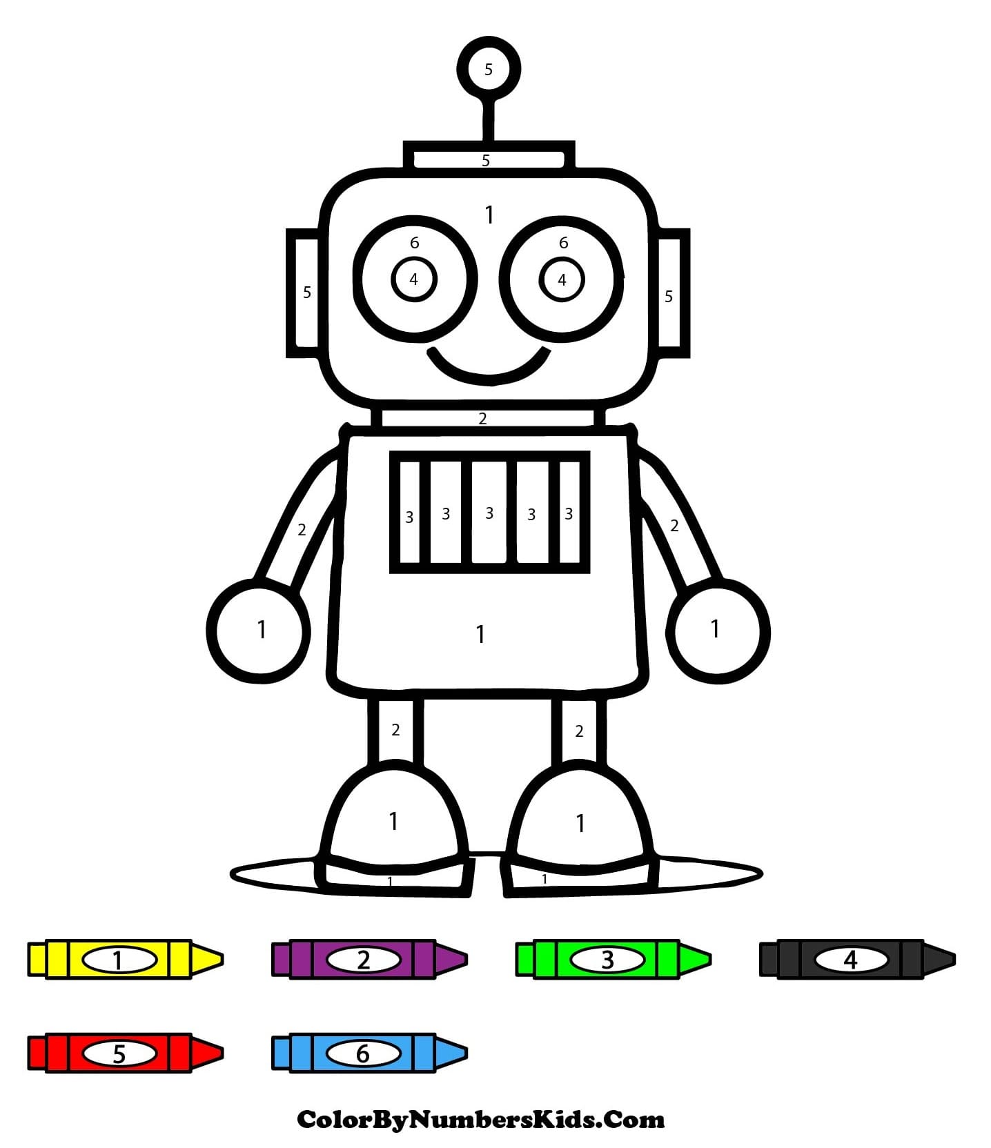 Cute Robot Color By Number For Kids