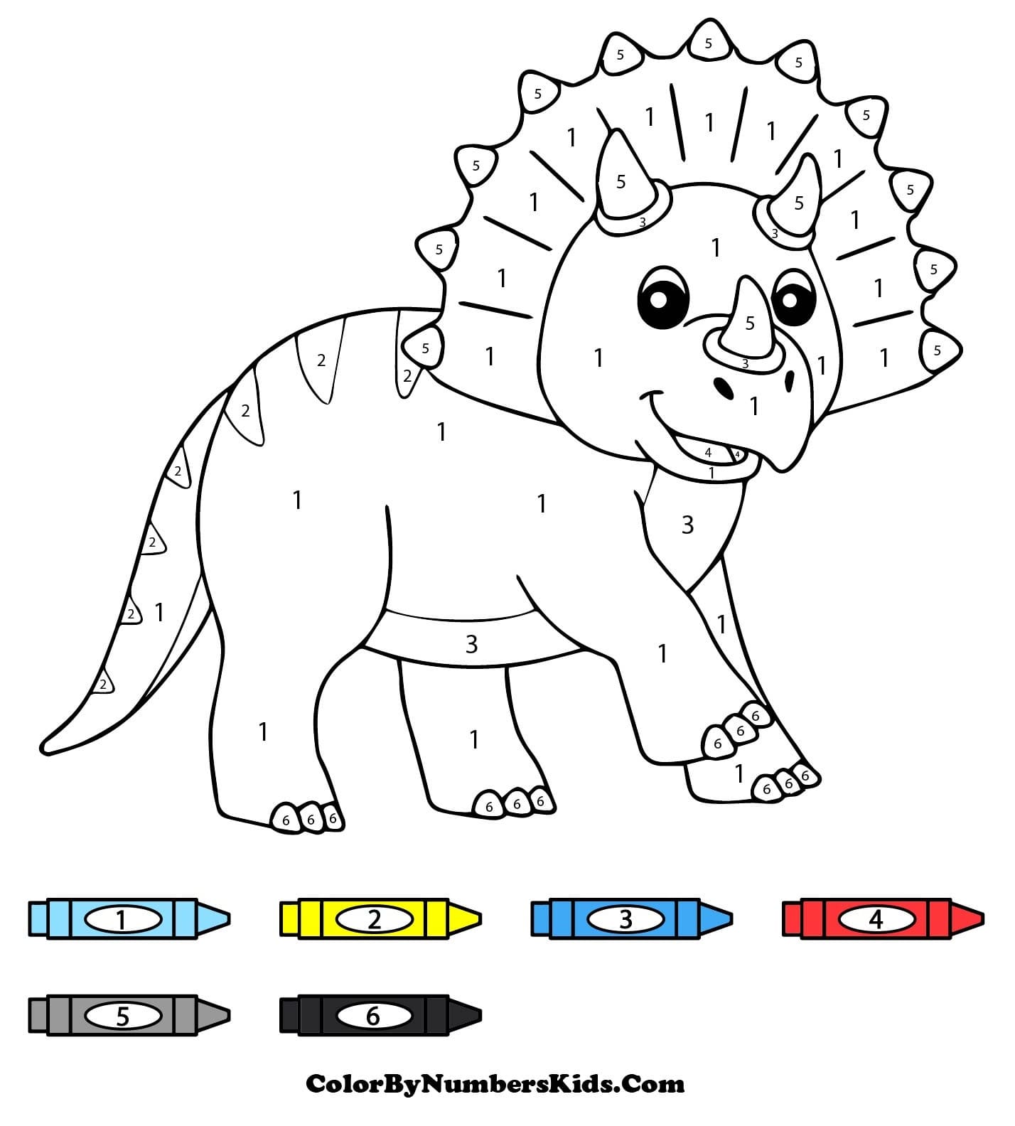 Cute Triceratops Dinosaur Color By Number