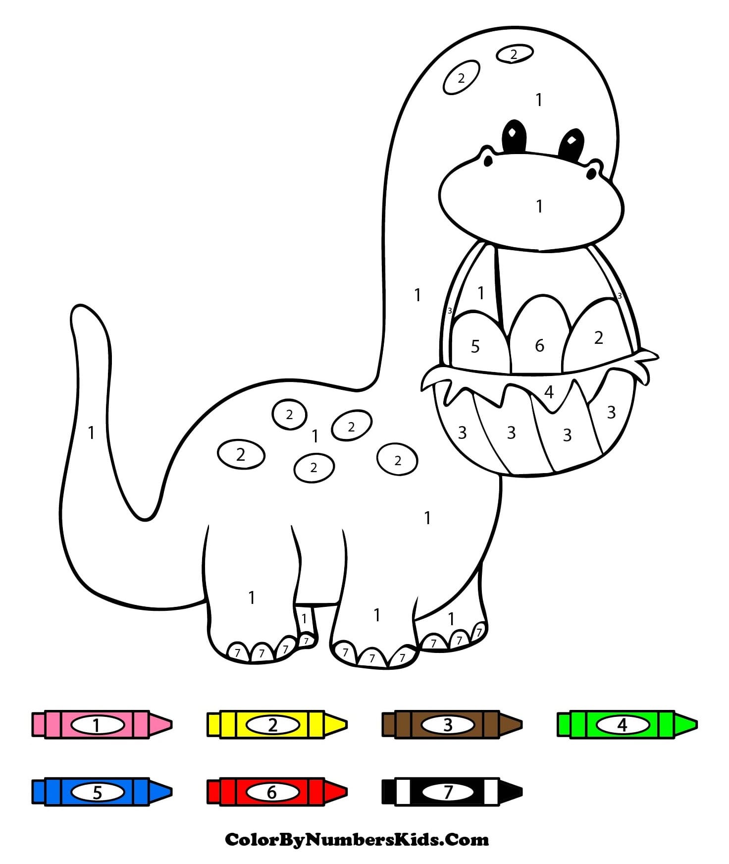 Dinosaur with Eggs Color By Number