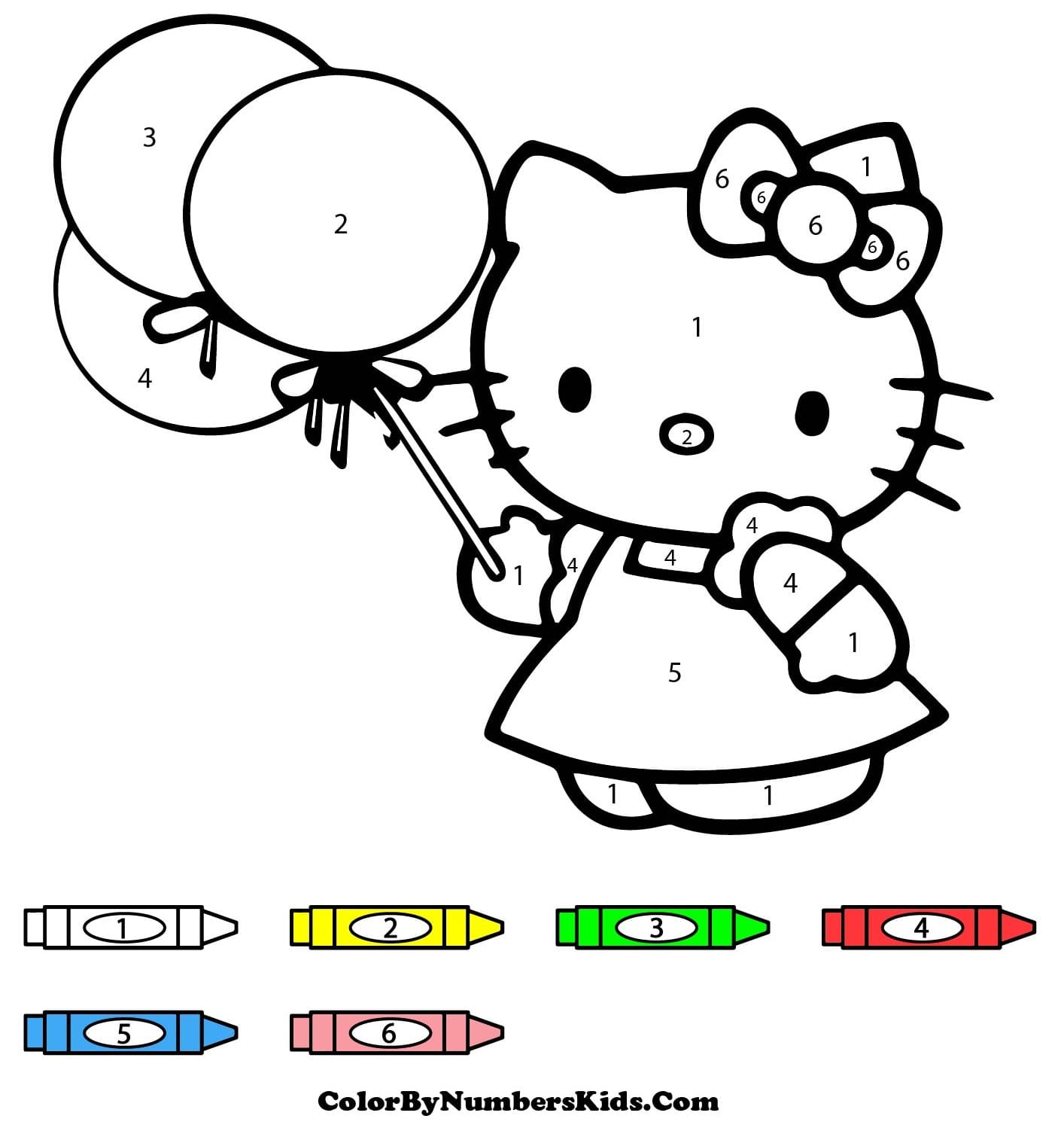 Hello Kitty and Balloons Color By Number