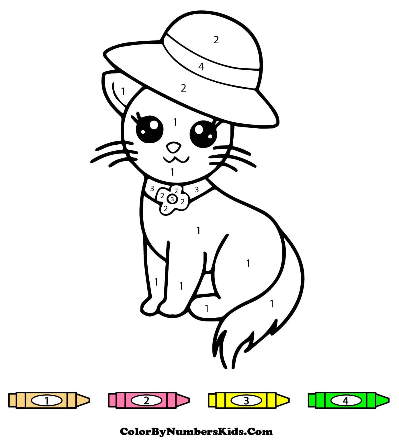 Lovely Cat Color By Number Worksheet