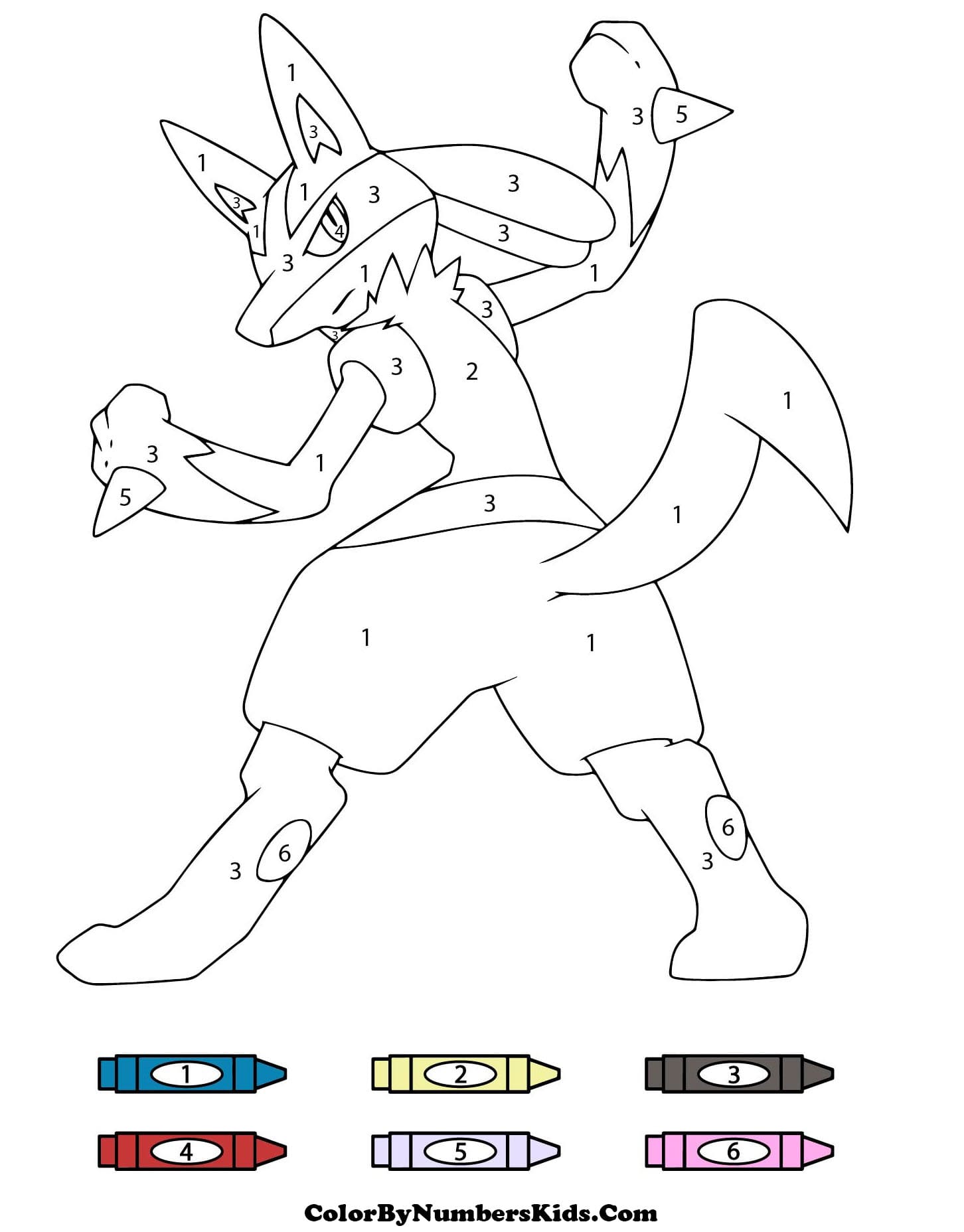 Lucario Pokemon Color By Numbers