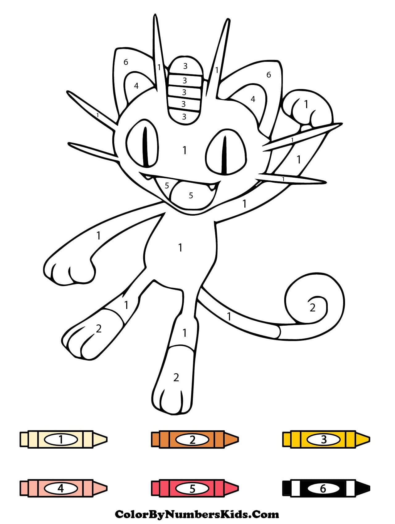 Meowth Pokemon Color By Numbers