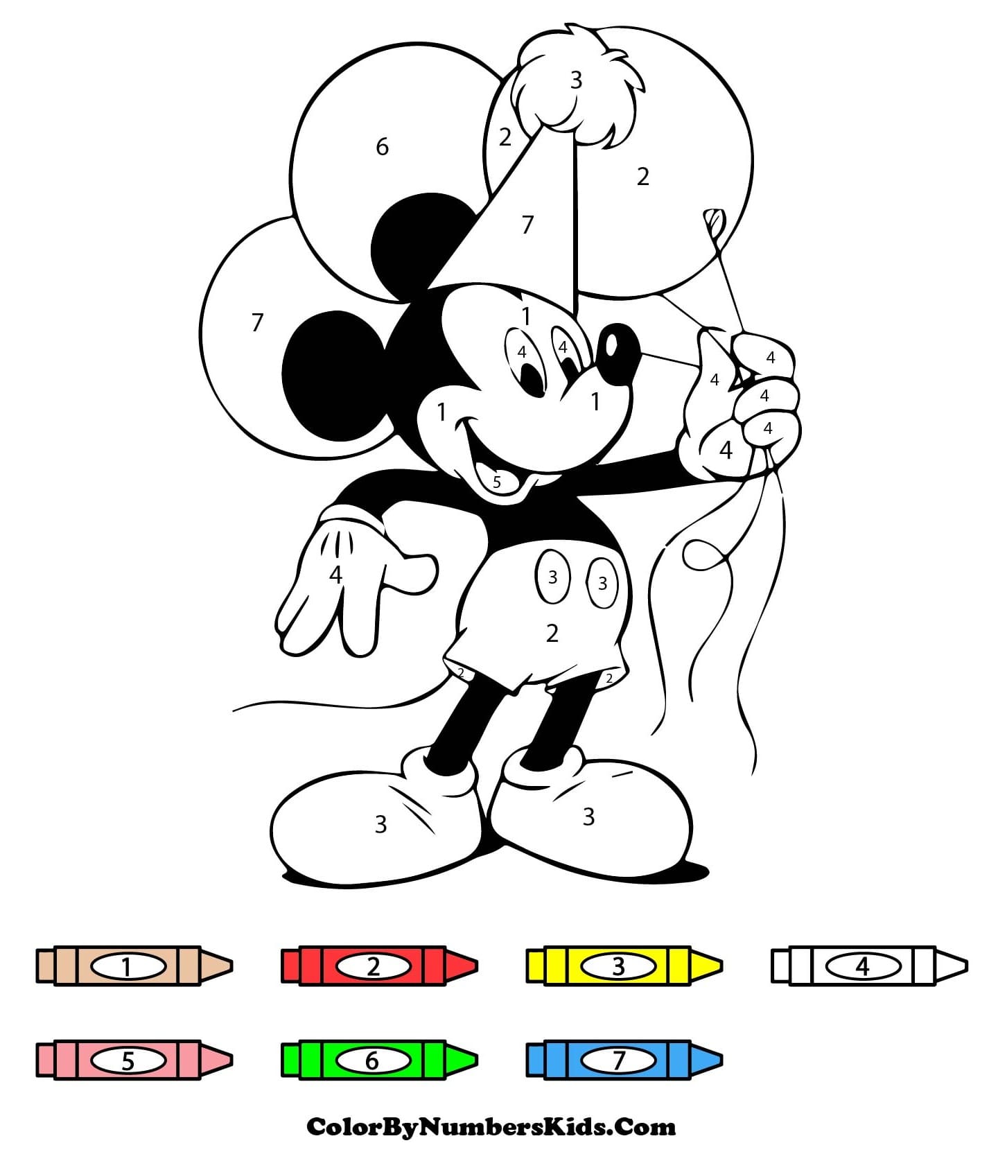 Mickey Mouse Color By Number Sheet