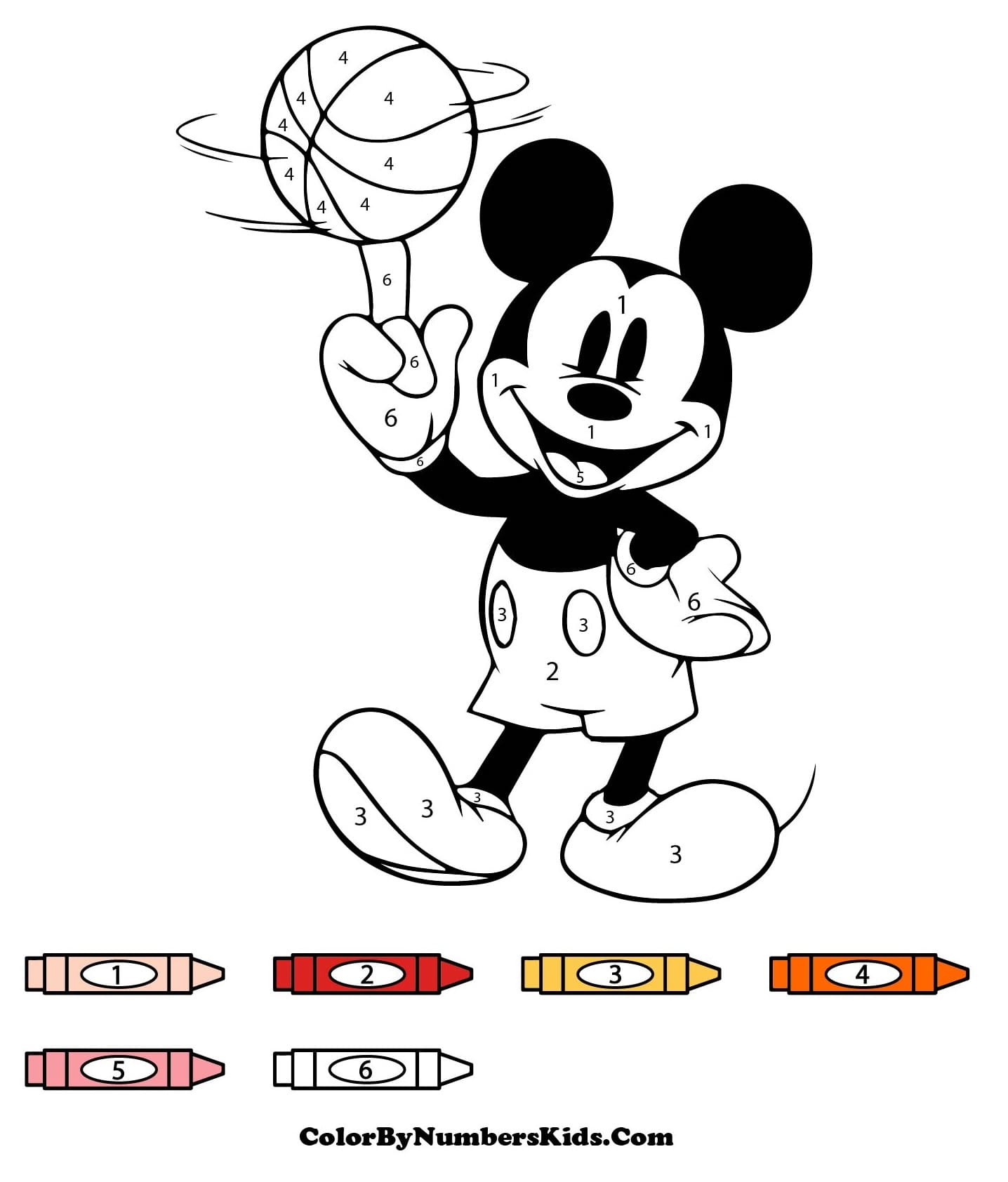 Mickey Mouse Playing Basketball Color By Number