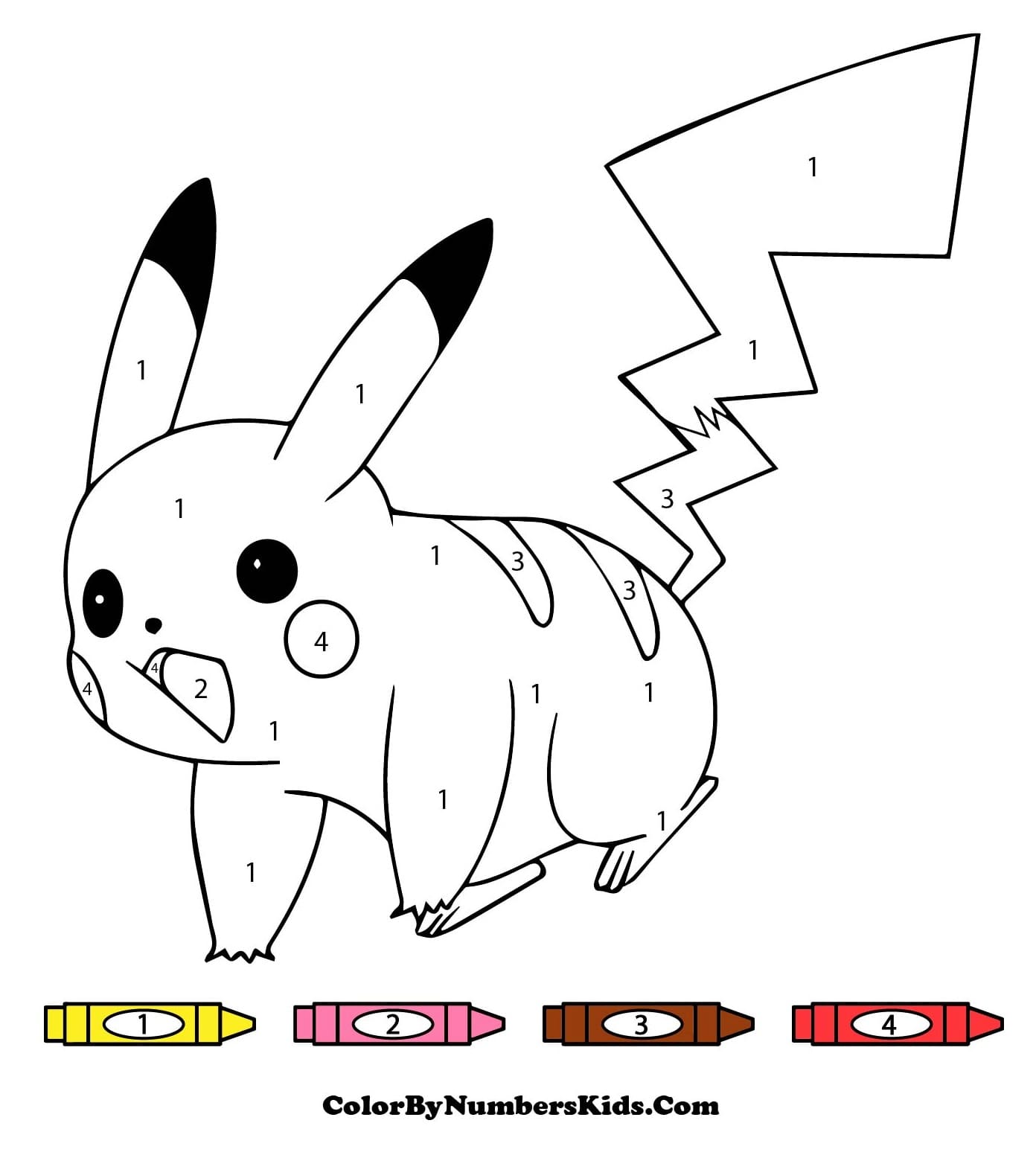 Pikachu Color By Number For Kids