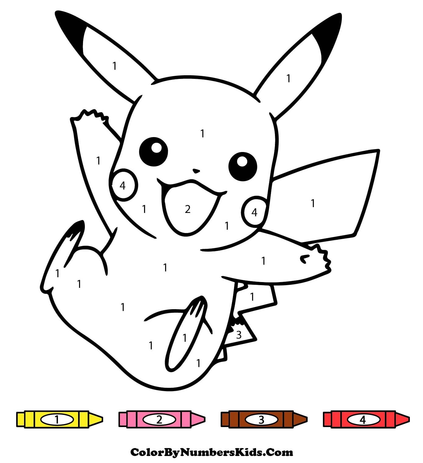 Pikachu Pokemon Color By Number Worksheets