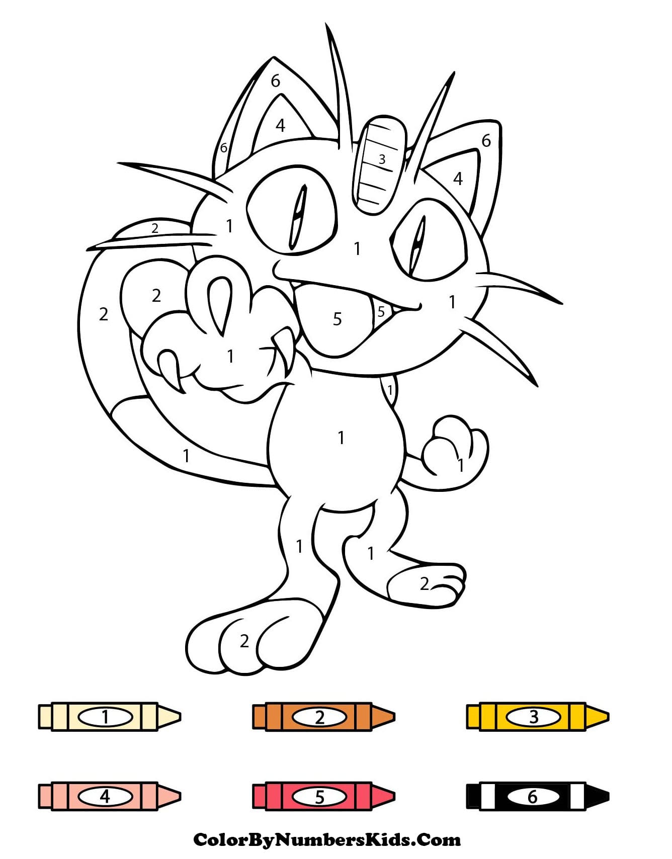 Pokemon Meowth Color By Numbers