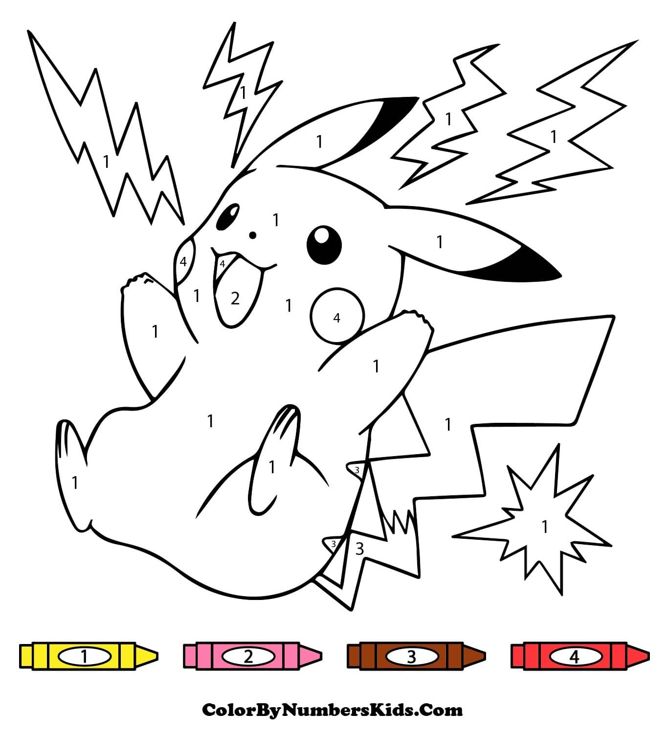 Pokemon Pikachu Color By Number For Kids