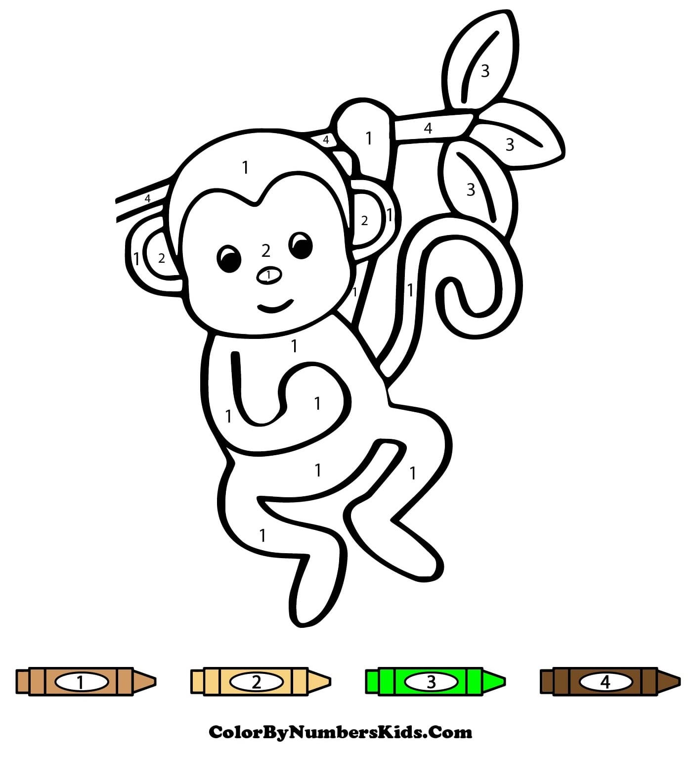Printable Cute Monkey Color By Number