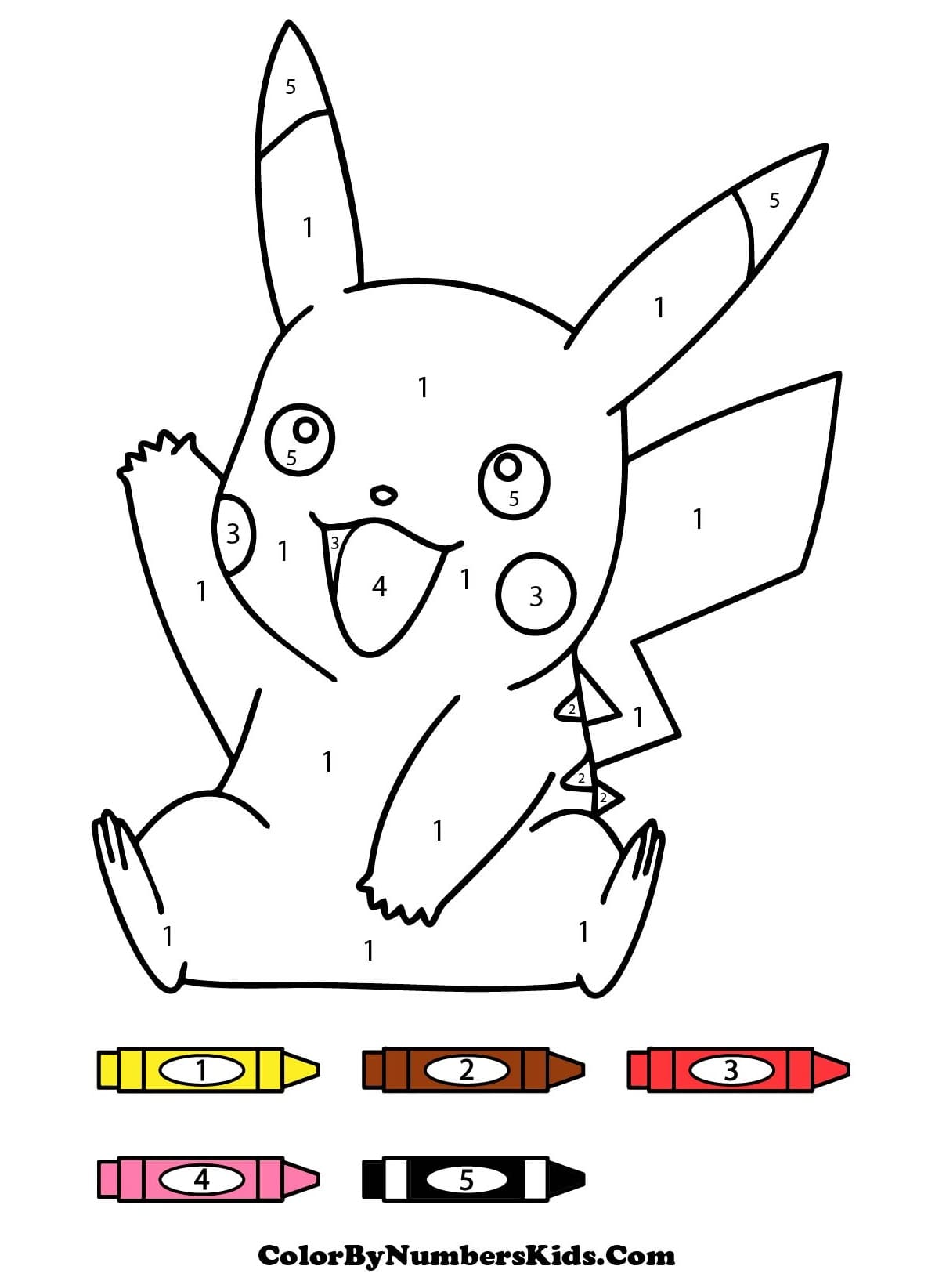 Printable Pikachu Color By Number For Kids