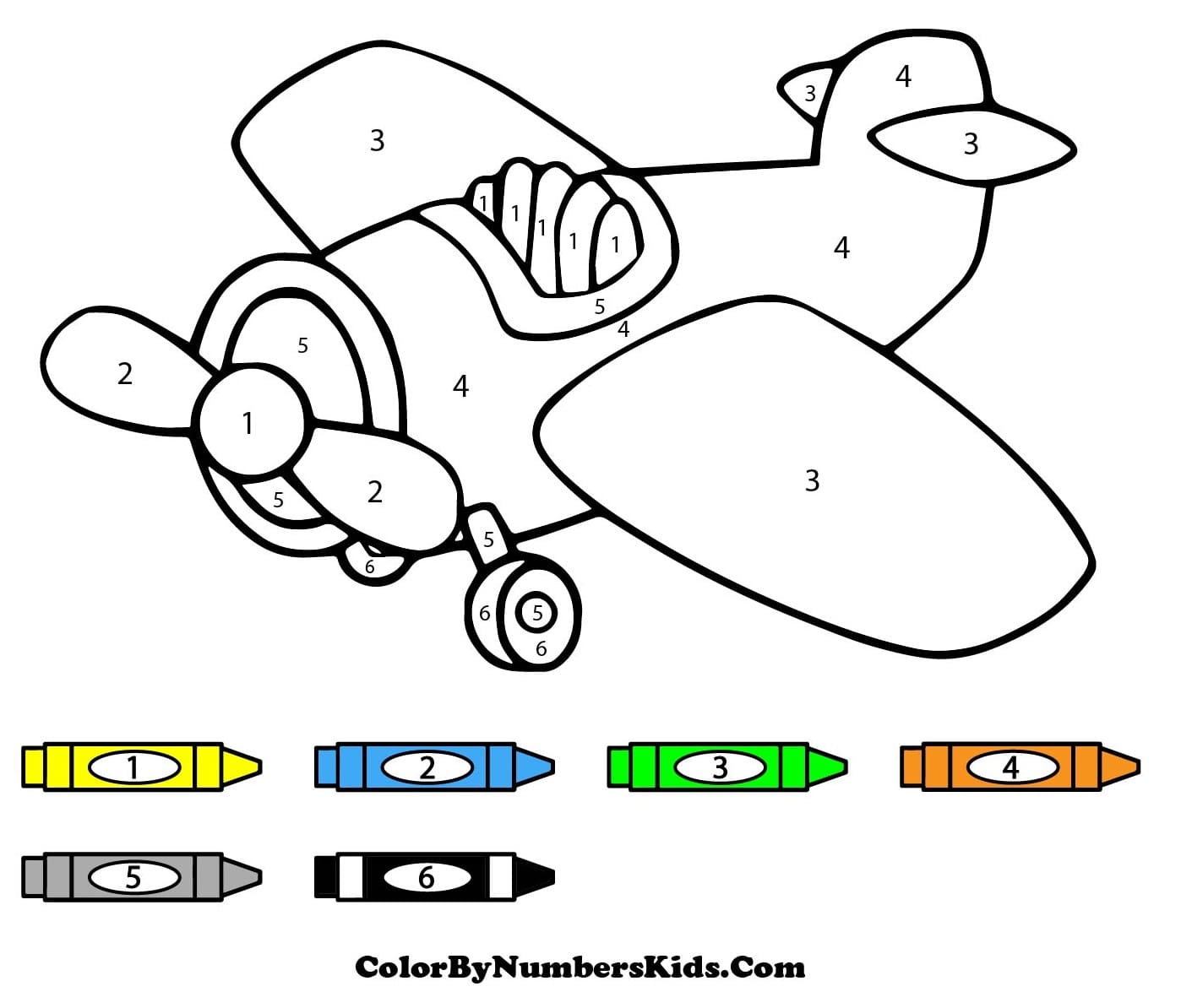 Propeller Plane Color By Number for Kids