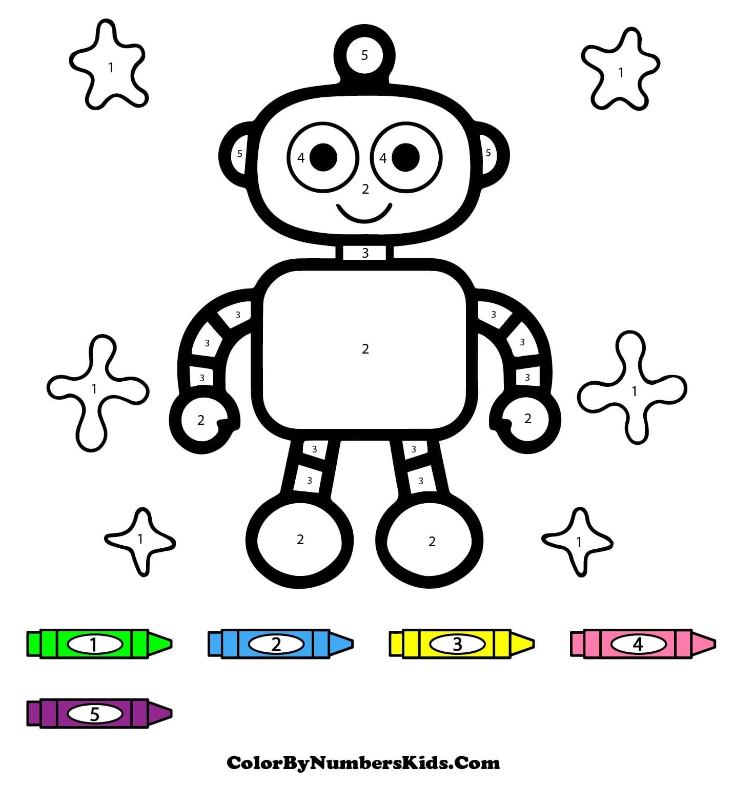 Robot Color By Number For Kids