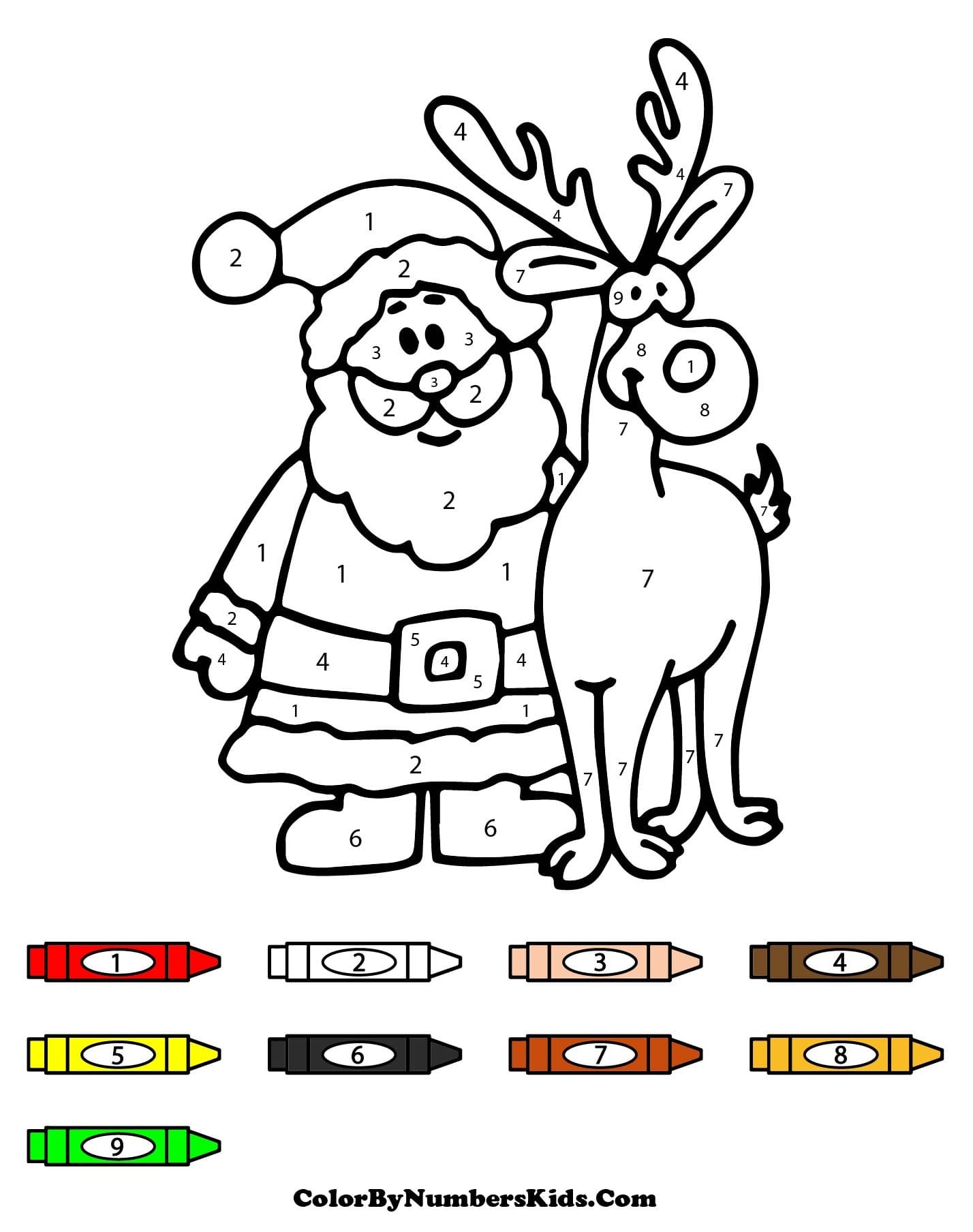 Santa Claus and Reindeer Color By Number