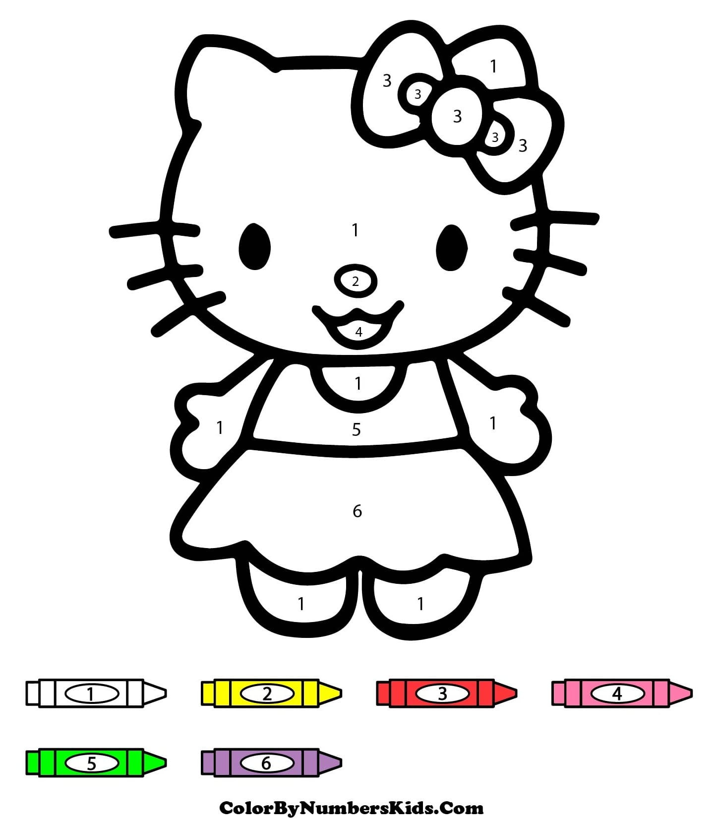 Smiling Hello Kitty Color By Number