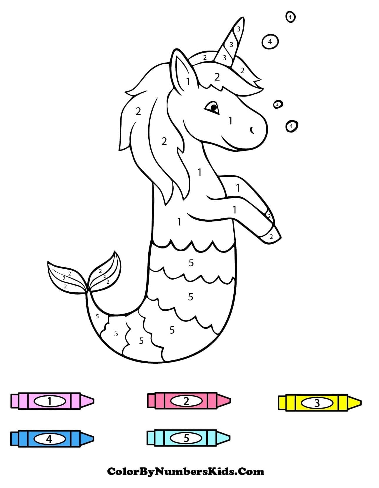 Unicorn Mermaid Color By Number