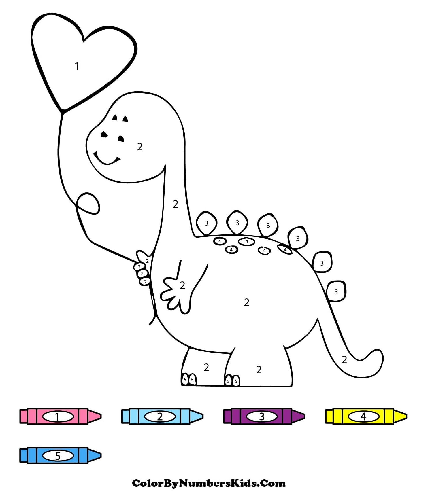 Valentine Dinosaur Color By Number