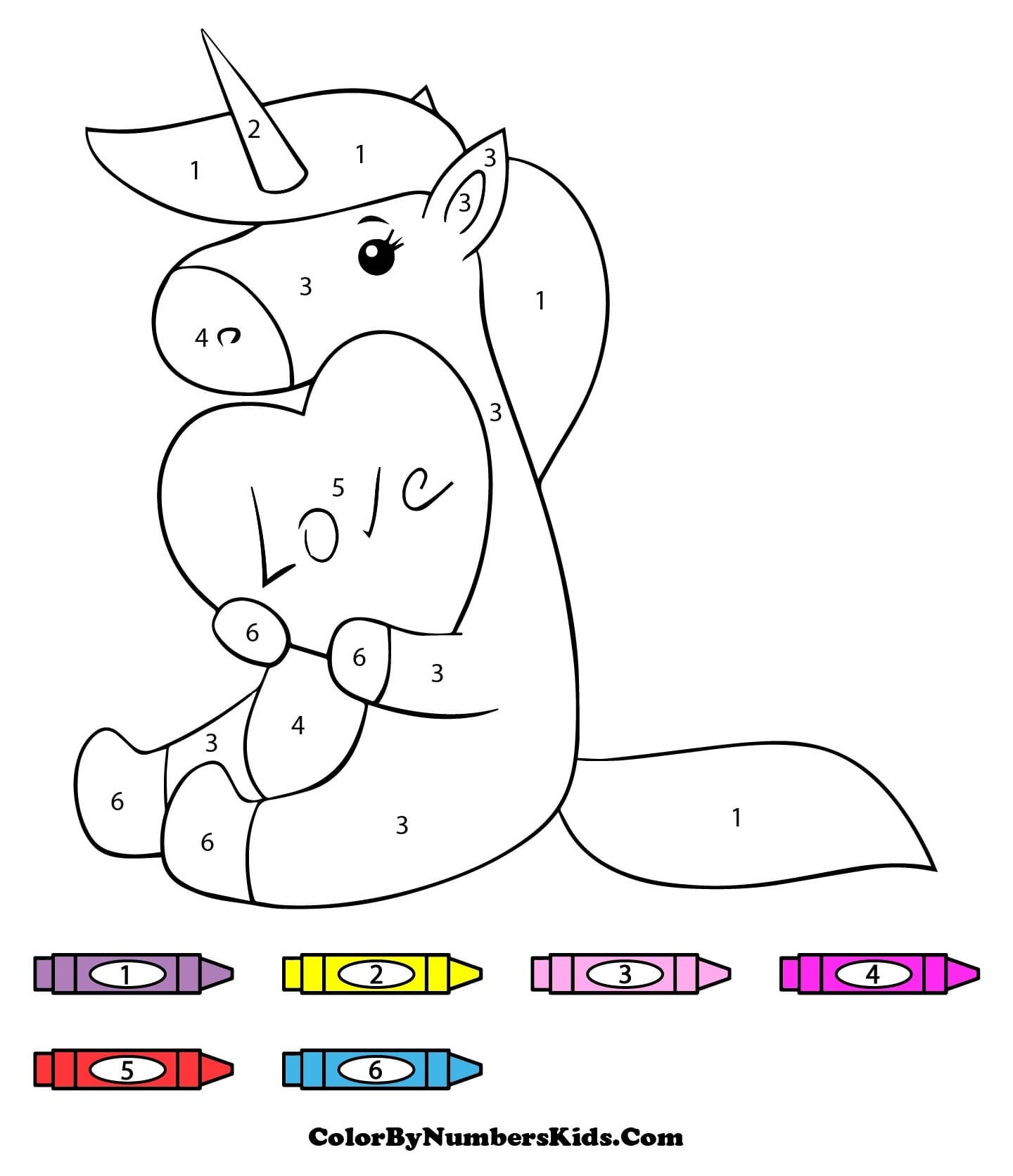 Valentine Unicorn Color By Number