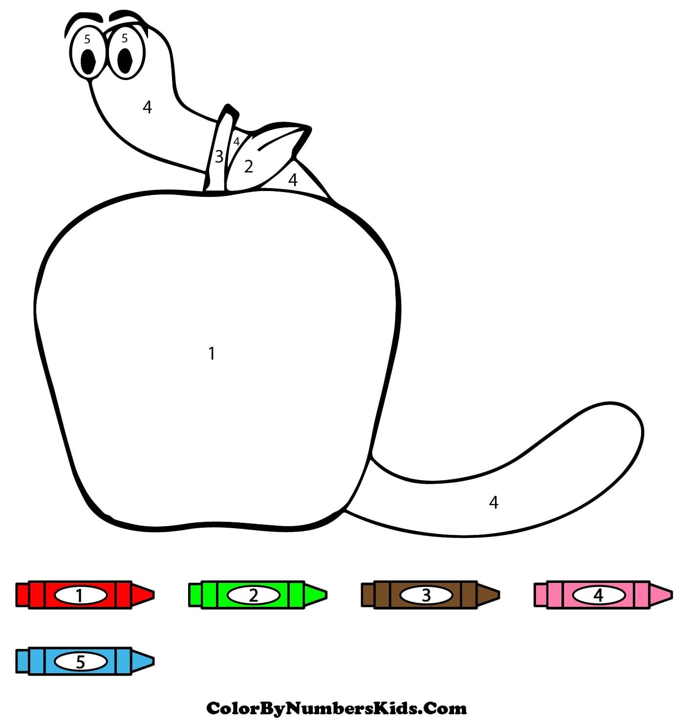 Worm and Apple Color By Number