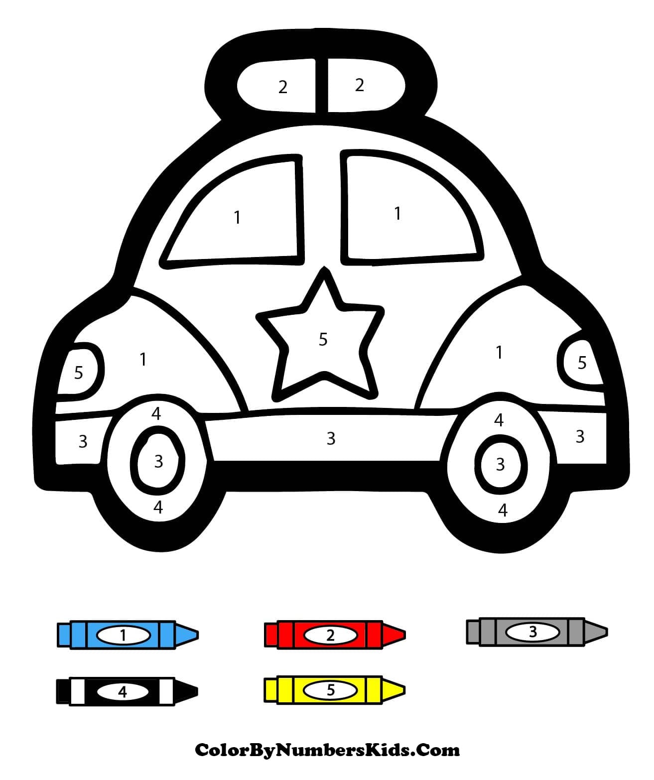 A Cute Police Car Color By Number