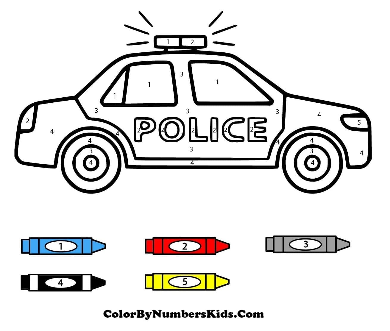 Basic Police Car Color By Number