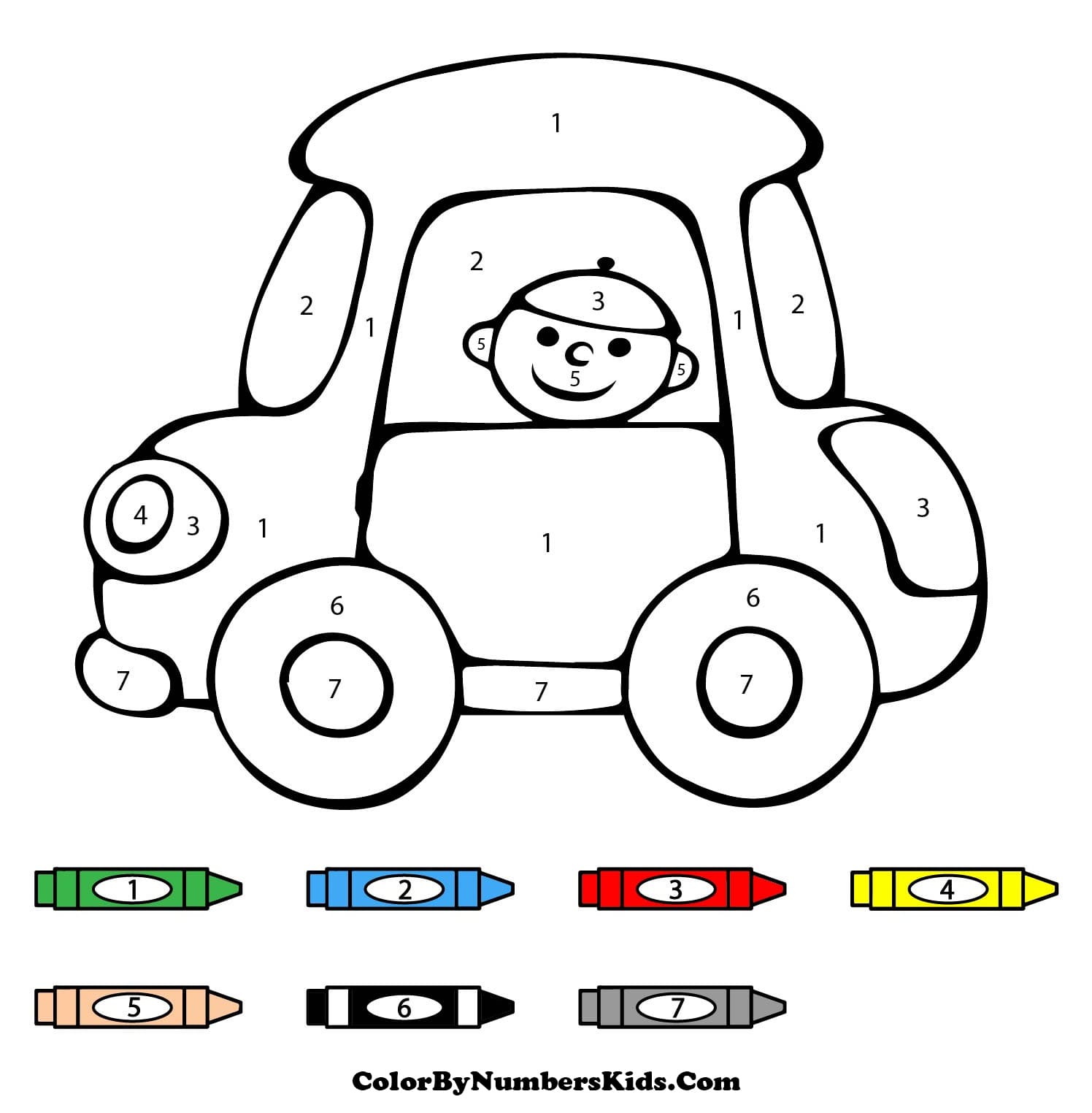 Boy in Car Color By Number