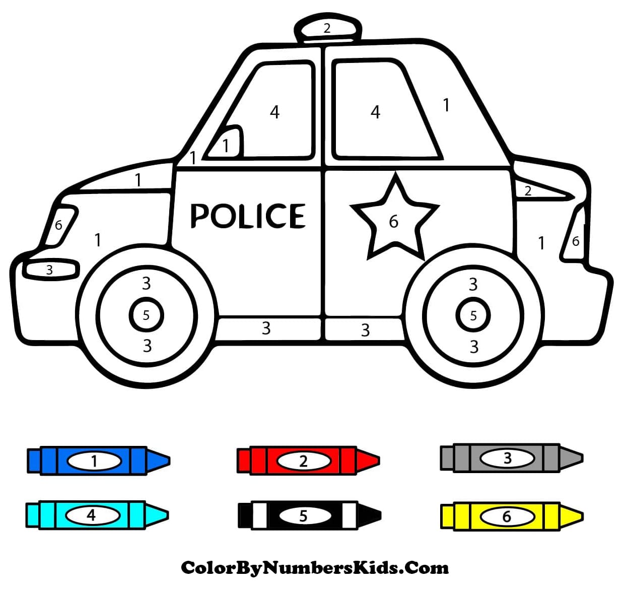 Cool Police Car Color By Number