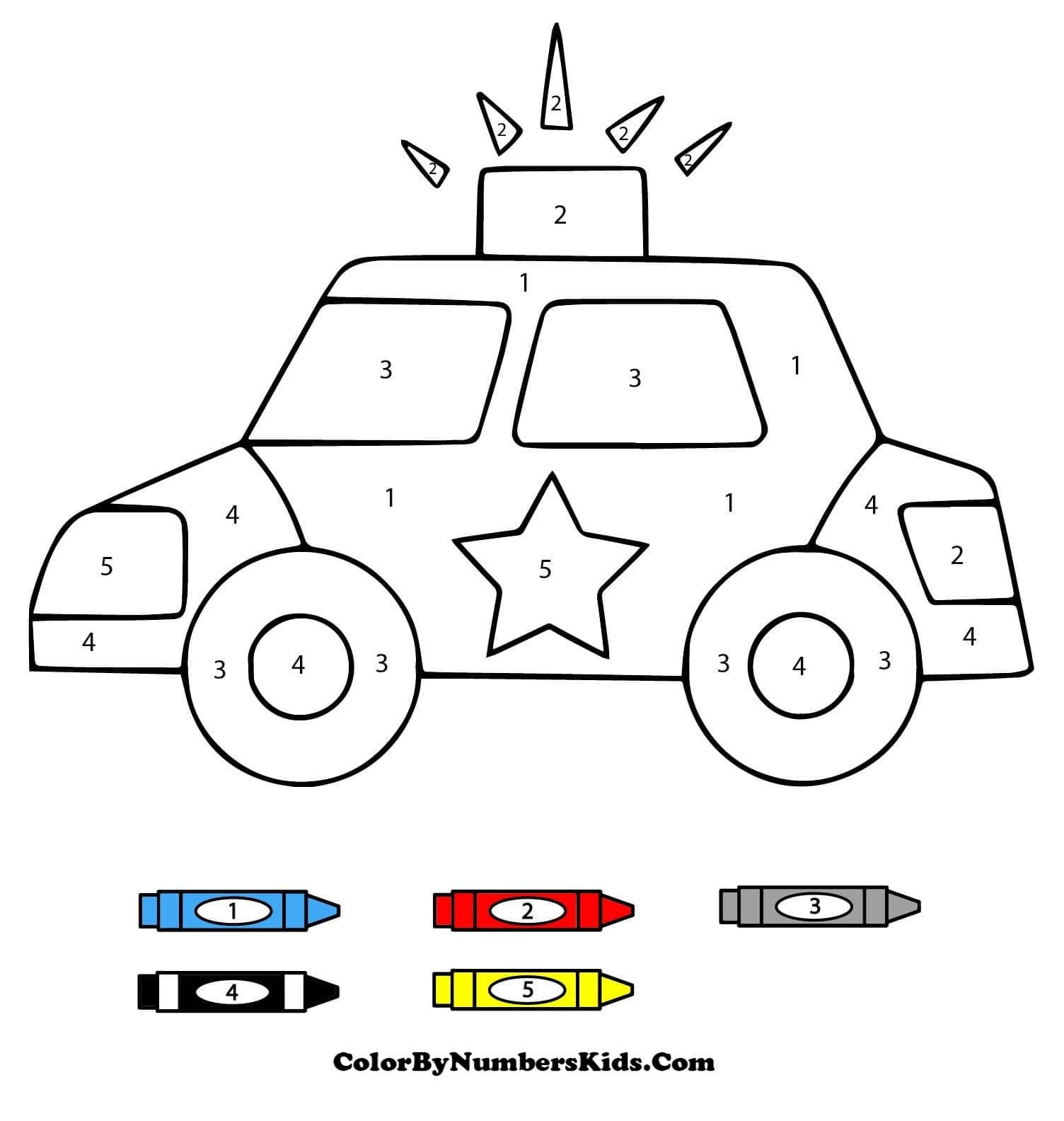 Cute Police Car Color By Number