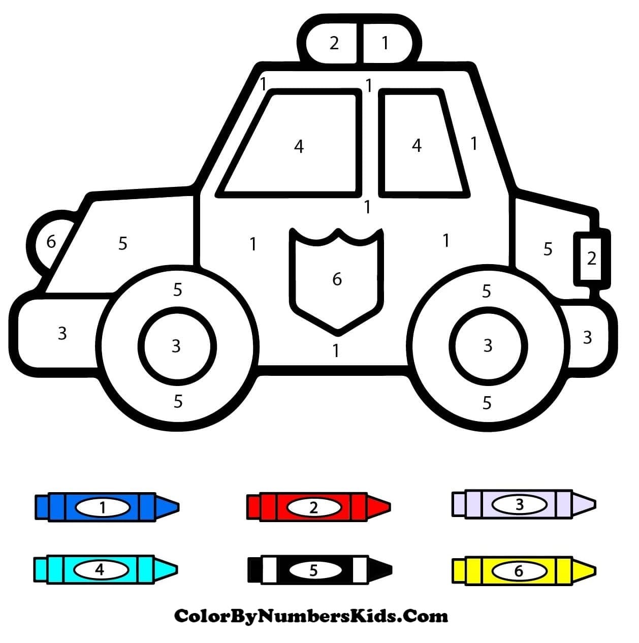 Easy Police Car Color By Number