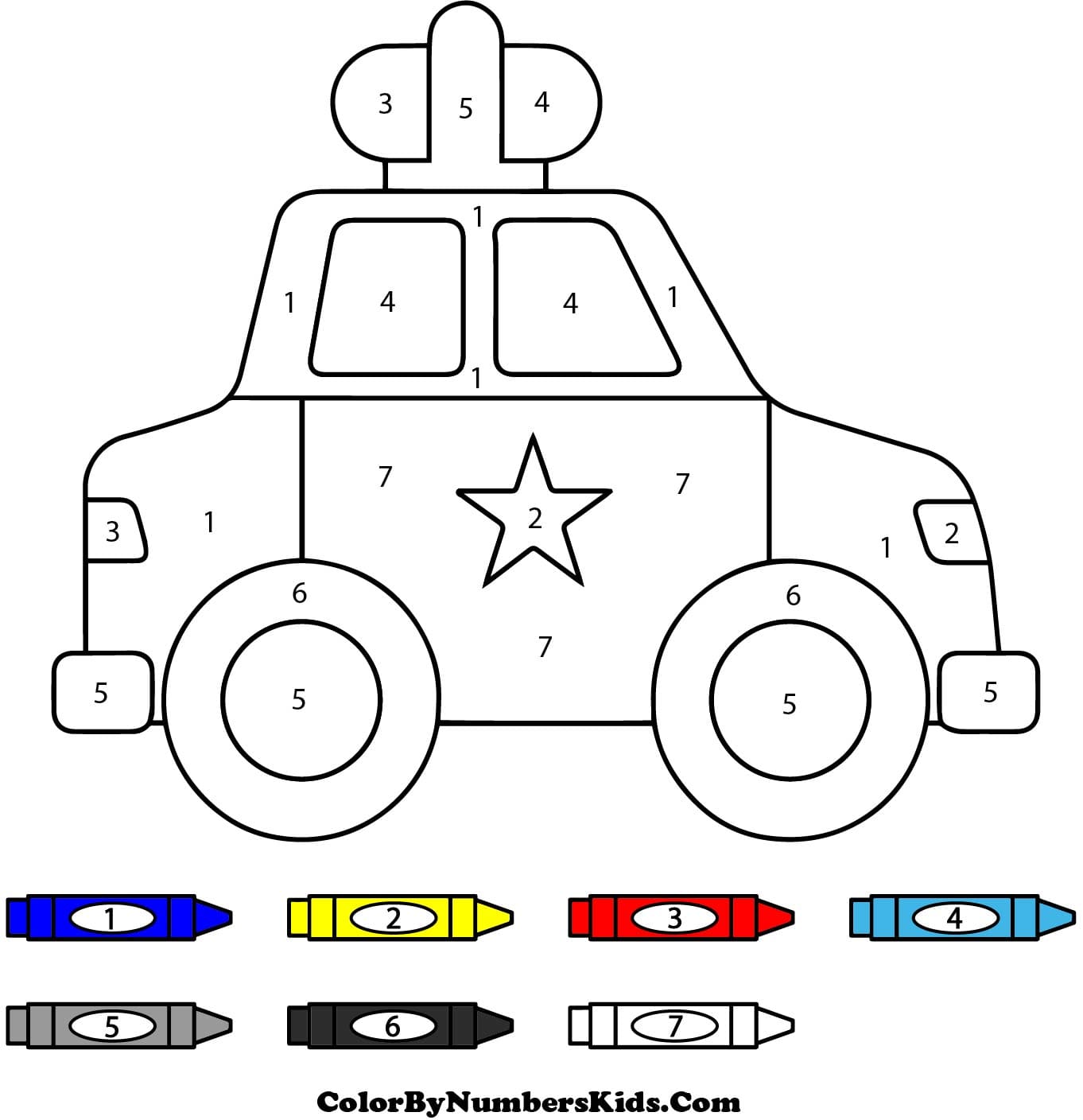 Easy Police Car Color By Numbers